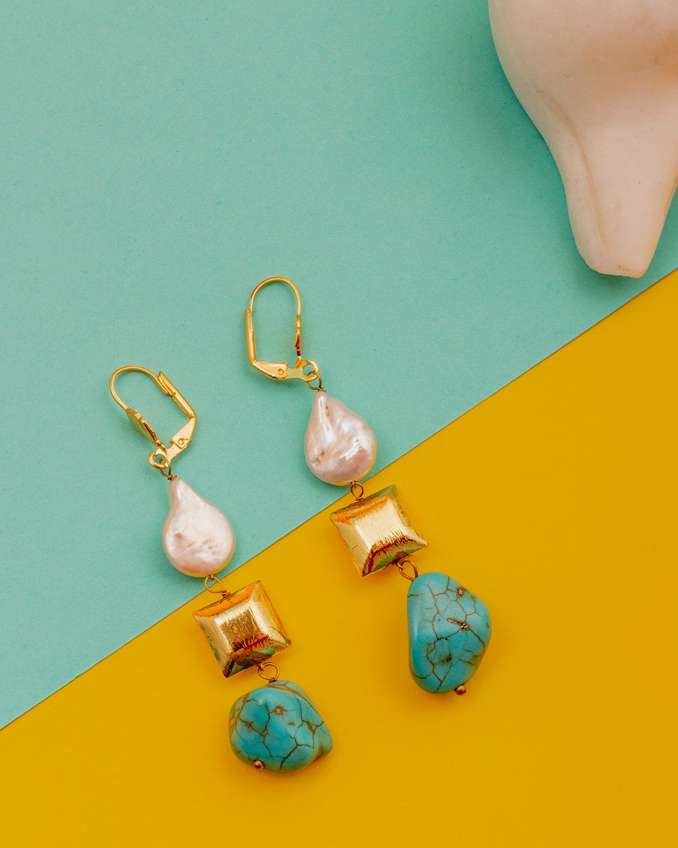 Moonstruck Pearl and Turqoise Buddha Earrings for Women - www.MoonstruckINC.com