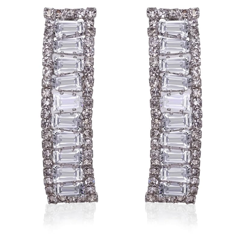 Moonstruck Fashion Jewellery Silver Long Stud Earrings with Cubic Zirconia - Sparkling Hoop Earrings for Women, Perfect for Weddings, Parties, Gifts