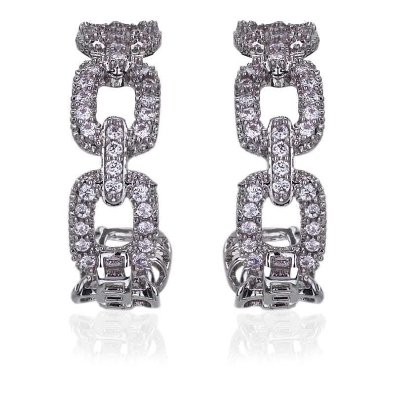 Moonstruck Fashion Jewellery Sparkling Chain Link Hoop Earrings for Women - Elegant Cubic Zirconia Studded Hoops for Party, Wedding, Evening Wear, Chic Accessories