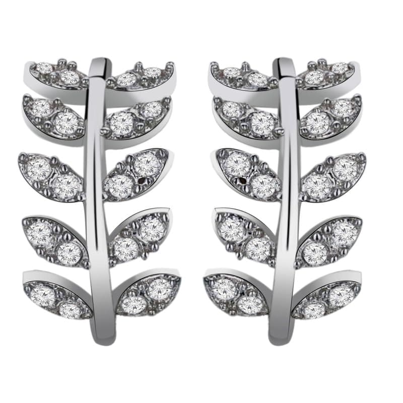Moonstruck Fashion Jewellery Leaf Huggie Earrings with Cubic Zirconia - Dazzling Small Hoop Earrings for Women, Ideal Gift for Birthdays, Weddings, Anniversaries