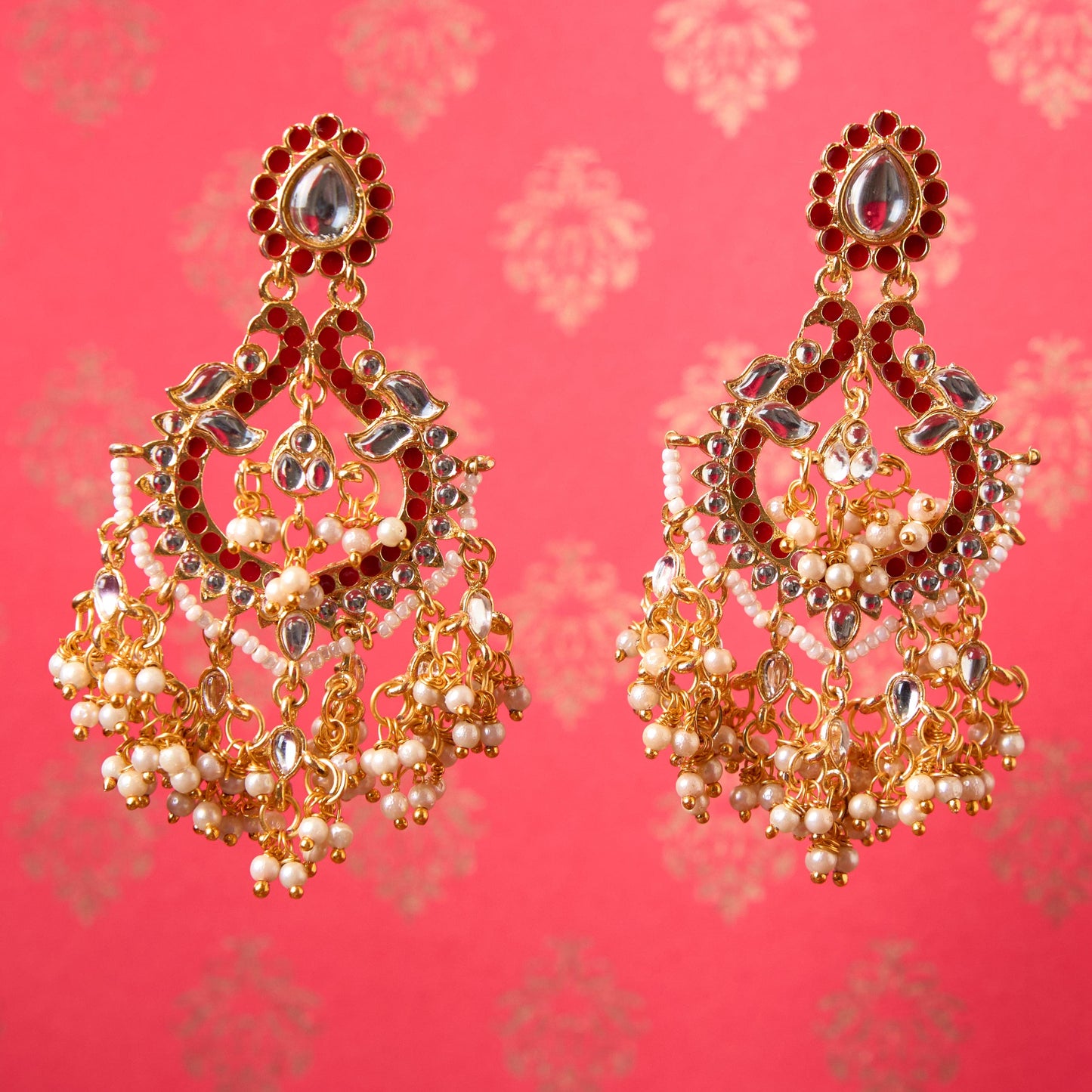 Moonstruck Golden/Gold Chandbali/Bali Dangle Earrings with Kundan & Pearls - Elevate Your Ethnic Indian Glamour look for Women & Girls - www.MoonstruckINC.com