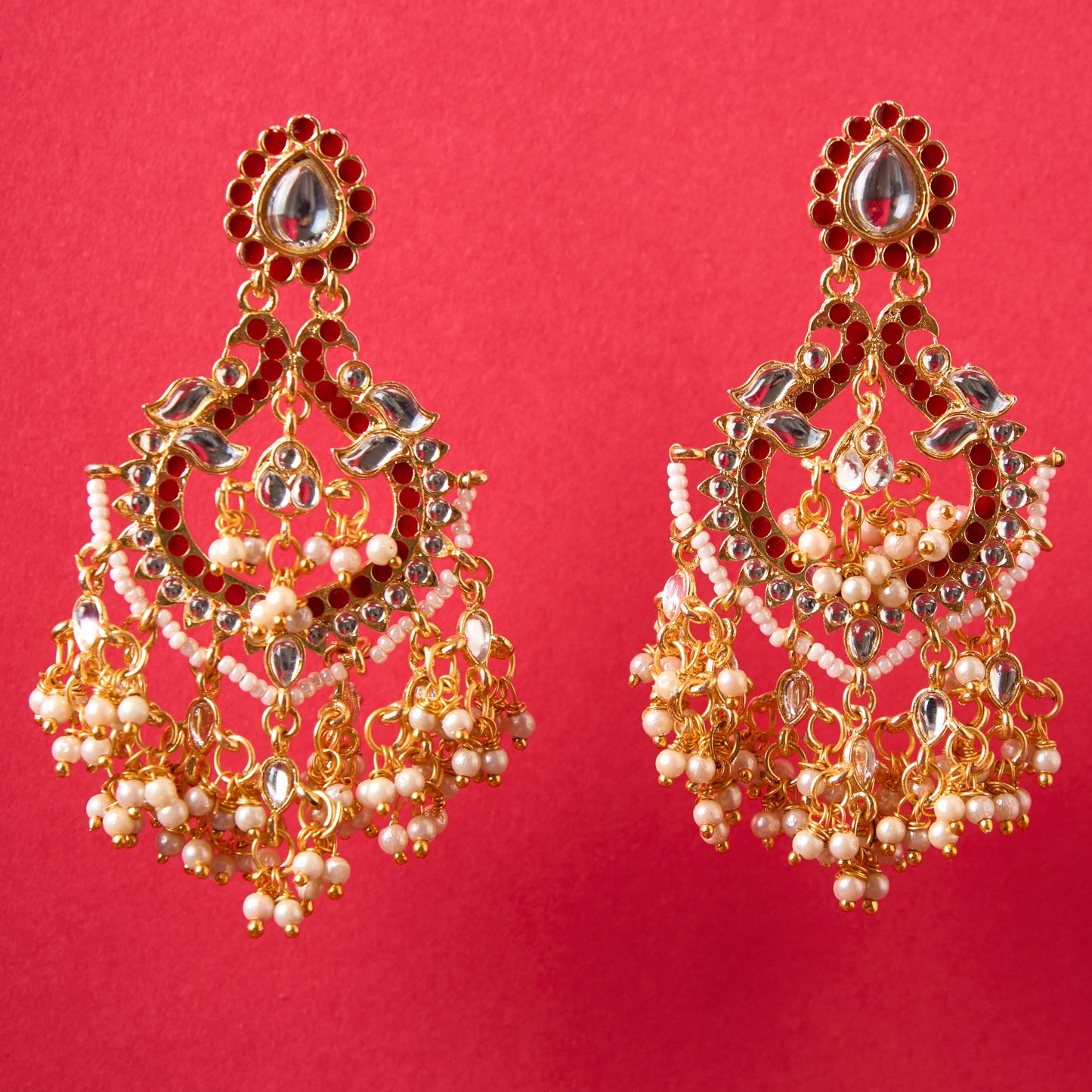 Moonstruck Golden/Gold Chandbali/Bali Dangle Earrings with Kundan & Pearls - Elevate Your Ethnic Indian Glamour look for Women & Girls - www.MoonstruckINC.com
