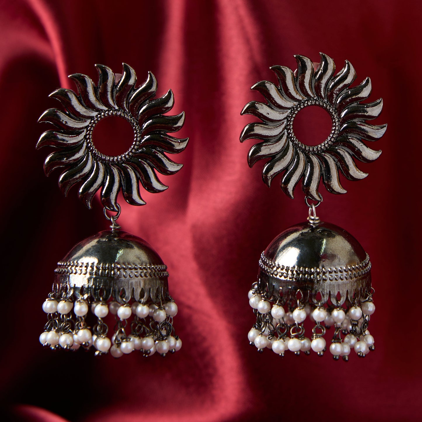 Moonstruck Traditional Indian Dome Shaped Lightweight Oxidised Jhumka/Jhumki Earrings With Pearls for Women (Oxidised) - www.MoonstruckINC.com