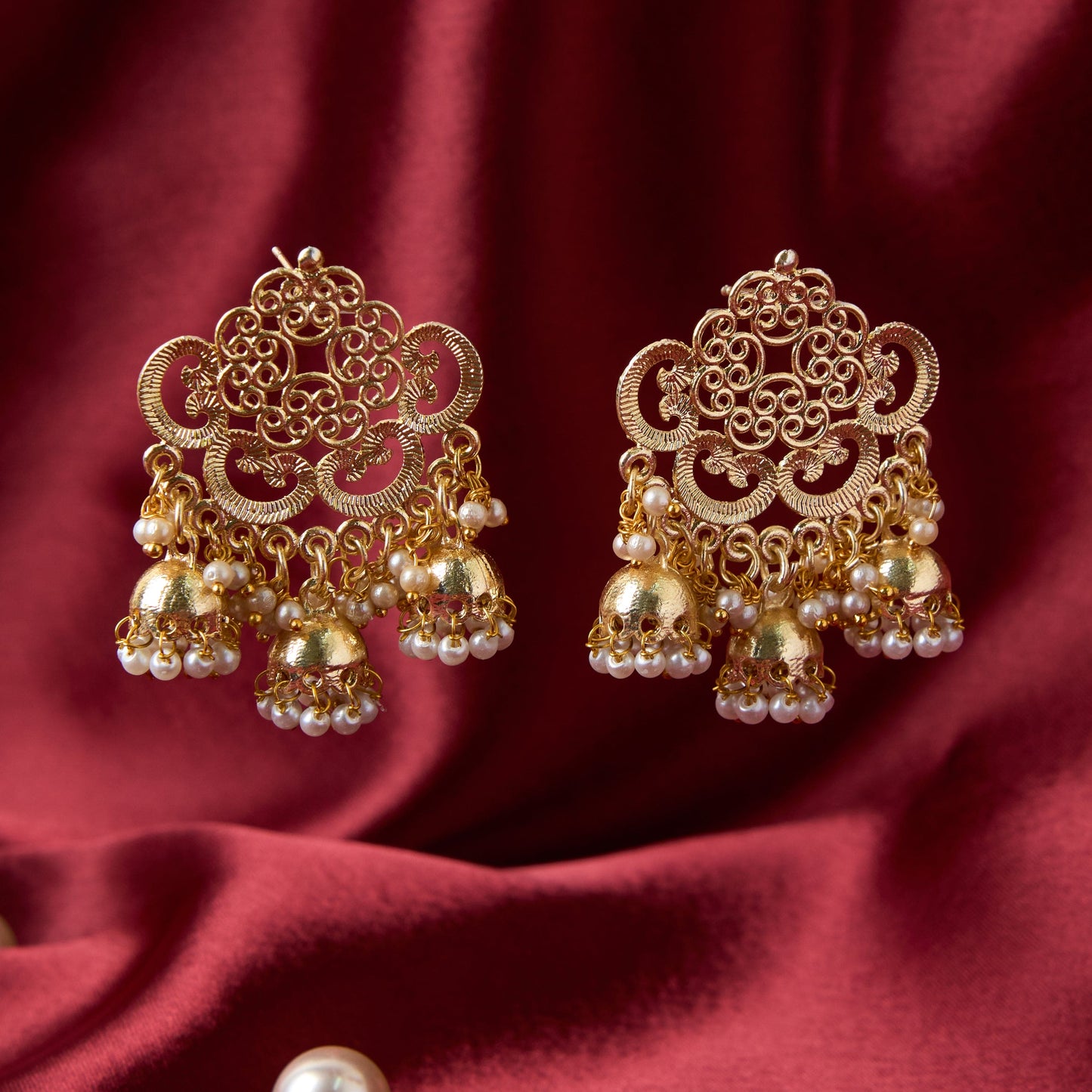 Moonstruck Traditional Indian Gold/Golden Jhumka/Jhumki Earrings With Pearls For Women - www.MoonstruckINC.com
