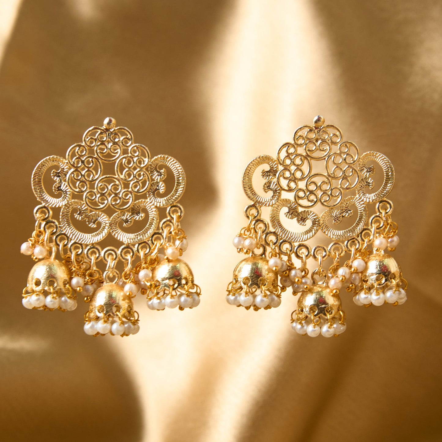 Moonstruck Traditional Indian Gold/Golden Jhumka/Jhumki Earrings With Pearls For Women - www.MoonstruckINC.com
