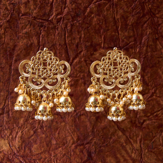 Moonstruck Traditional Indian Gold/Golden Jhumka/Jhumki Earrings With Pearls For Women - www.MoonstruckINC.com
