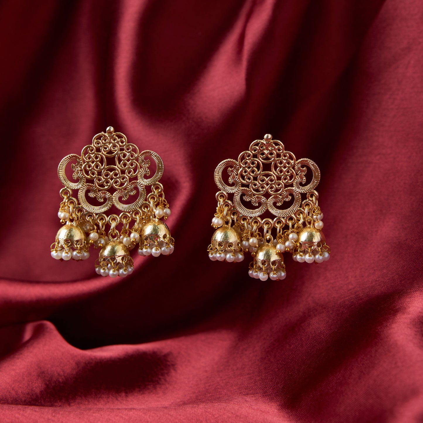 Moonstruck Traditional Indian Gold/Golden Jhumka/Jhumki Earrings With Pearls For Women - www.MoonstruckINC.com