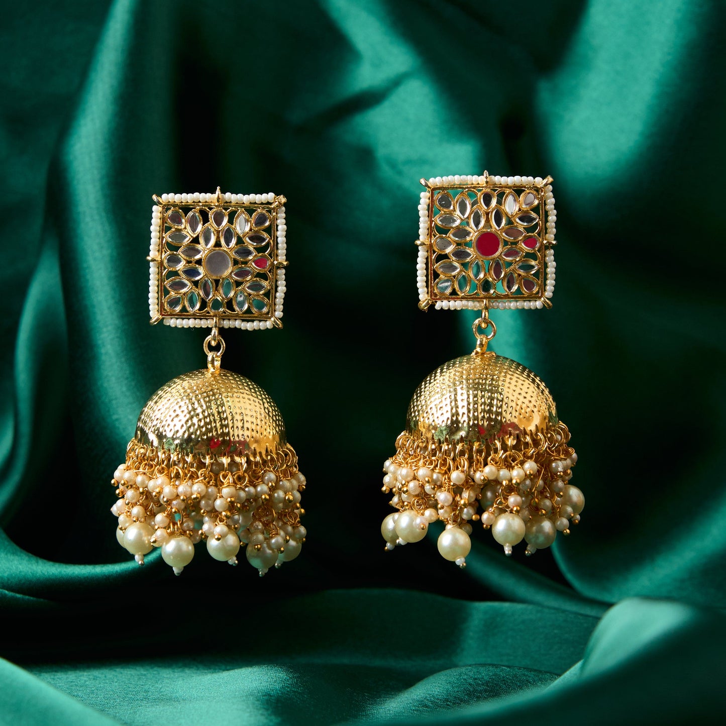 Moonstruck Traditional Indian Dome Shaped Golden Jhumka/Jhumki Earrings with Pearls for Women (Gold) - www.MoonstruckINC.com