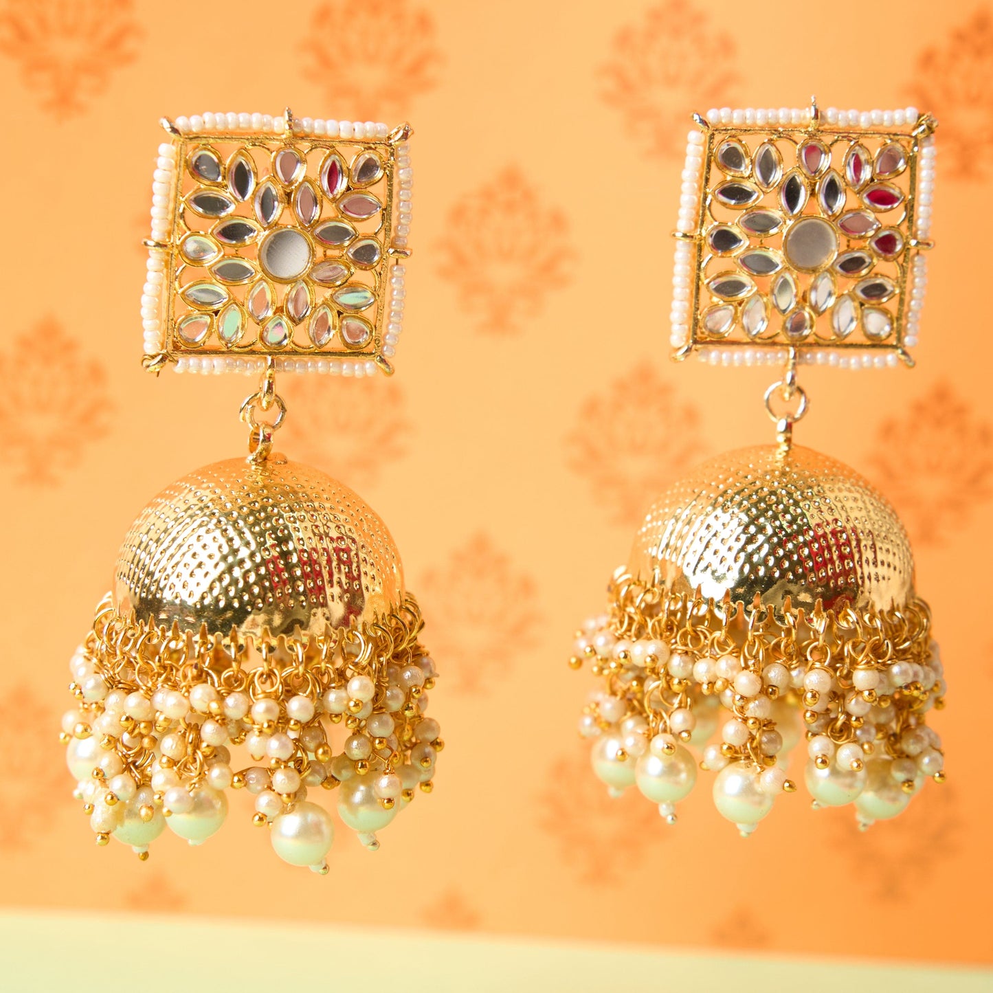 Moonstruck Traditional Indian Dome Shaped Golden Jhumka/Jhumki Earrings with Pearls for Women (Gold) - www.MoonstruckINC.com