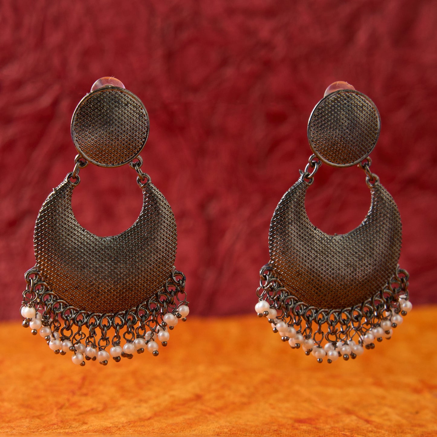 Moonstruck Antique Silver Oxidized Lightweight Traditional Stylish Indian Bollywood Chandbali Dangle Earrings with Pearls for Women - www.MoonstruckINC.com