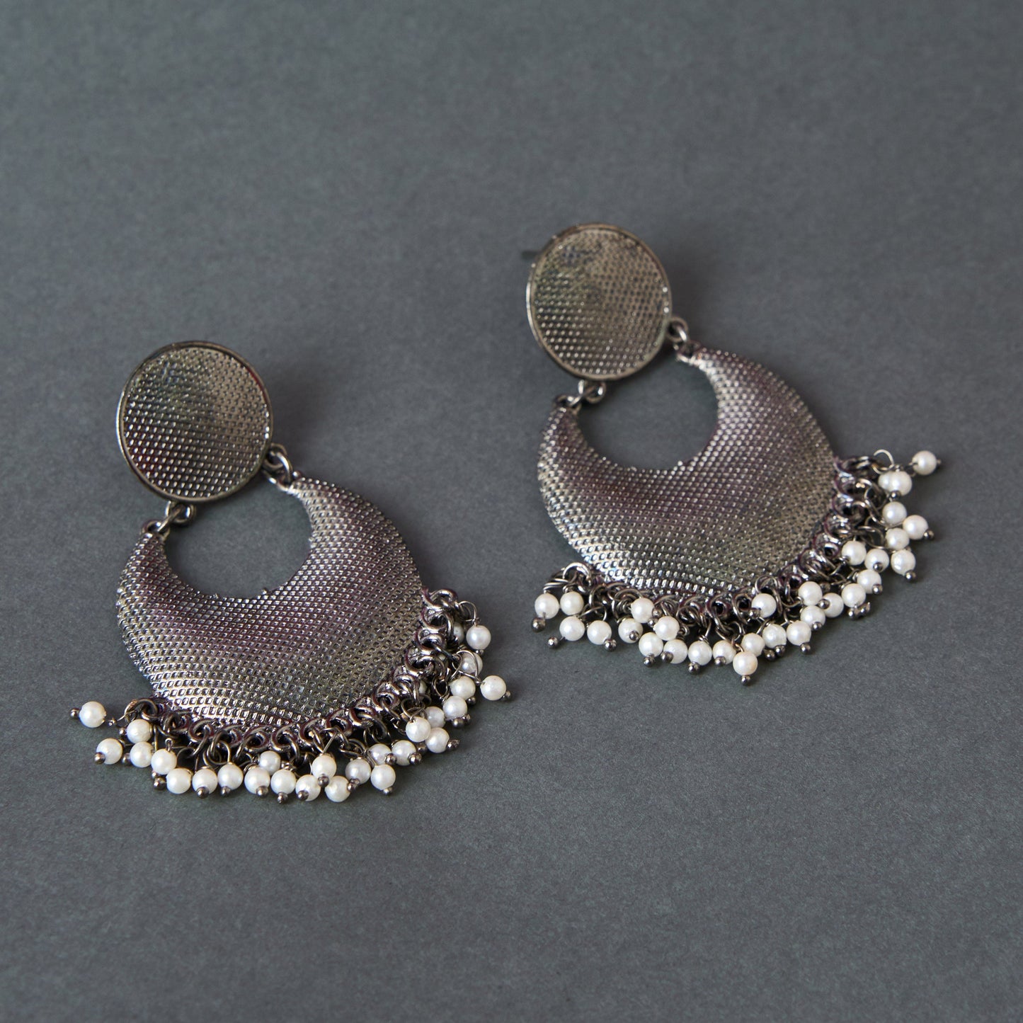 Moonstruck Antique Silver Oxidized Lightweight Traditional Stylish Indian Bollywood Chandbali Dangle Earrings with Pearls for Women - www.MoonstruckINC.com