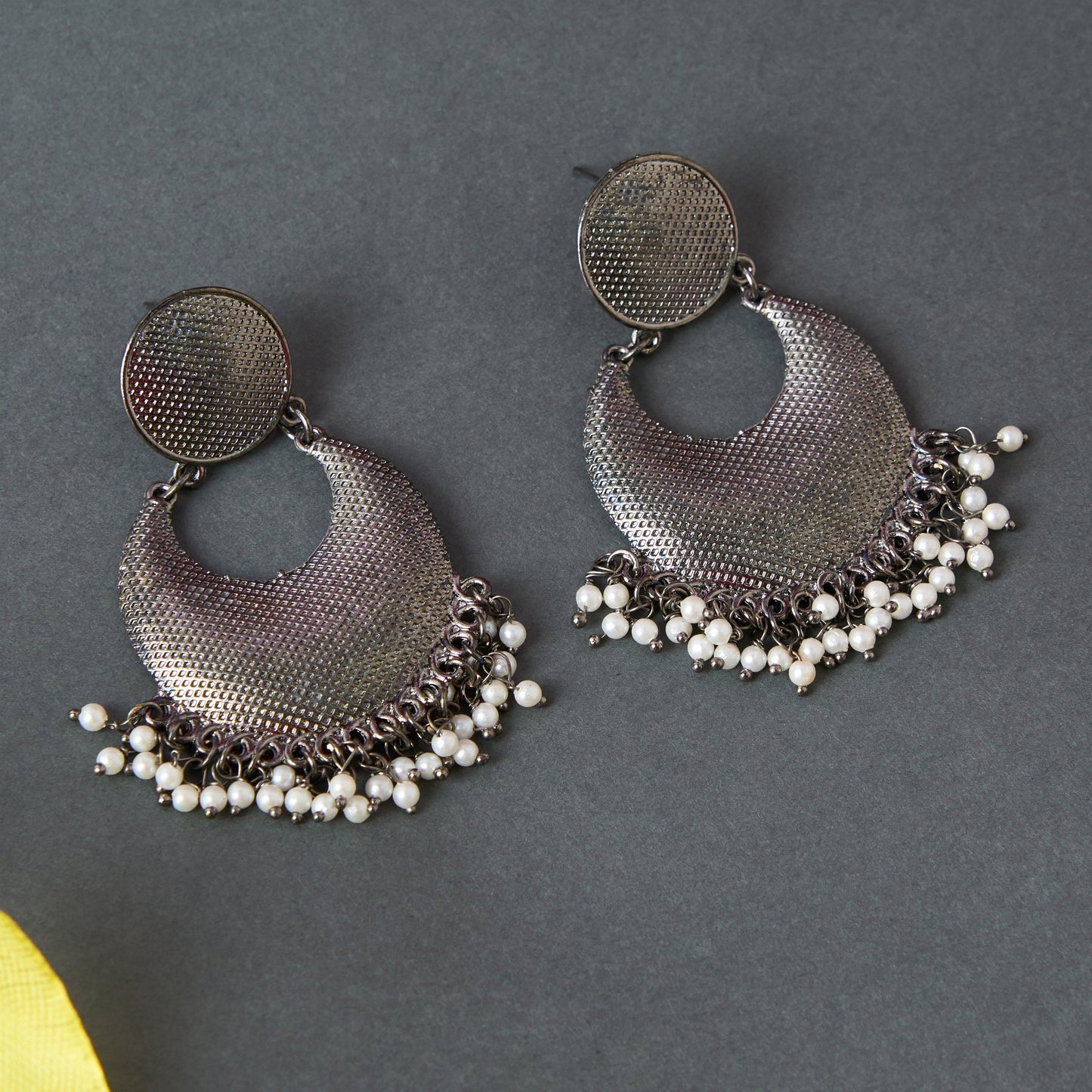 Moonstruck Antique Silver Oxidized Lightweight Traditional Stylish Indian Bollywood Chandbali Dangle Earrings with Pearls for Women - www.MoonstruckINC.com