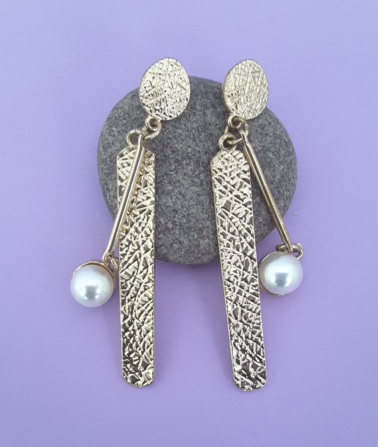 Moonstruck Textured Gold/Golden Dangle Geometric Earrings for Women - www.MoonstruckINC.com