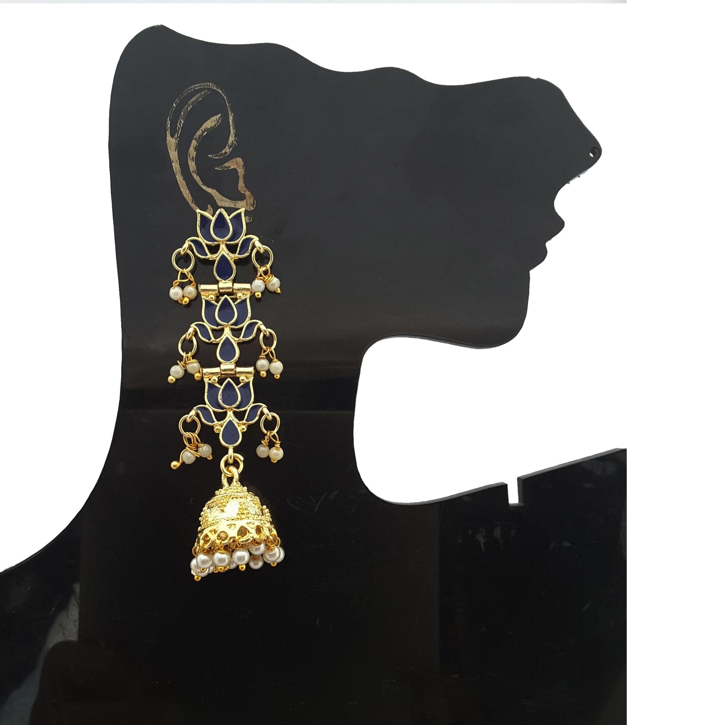 Moonstruck Traditional Indian Lightweight Golden Dome-Shaped Meenakari Jhumka Earrings with Off-White Pearls for Women – Green Ethnic Jewelry for Weddings, Festivals, Parties - www.MoonstruckINC.com