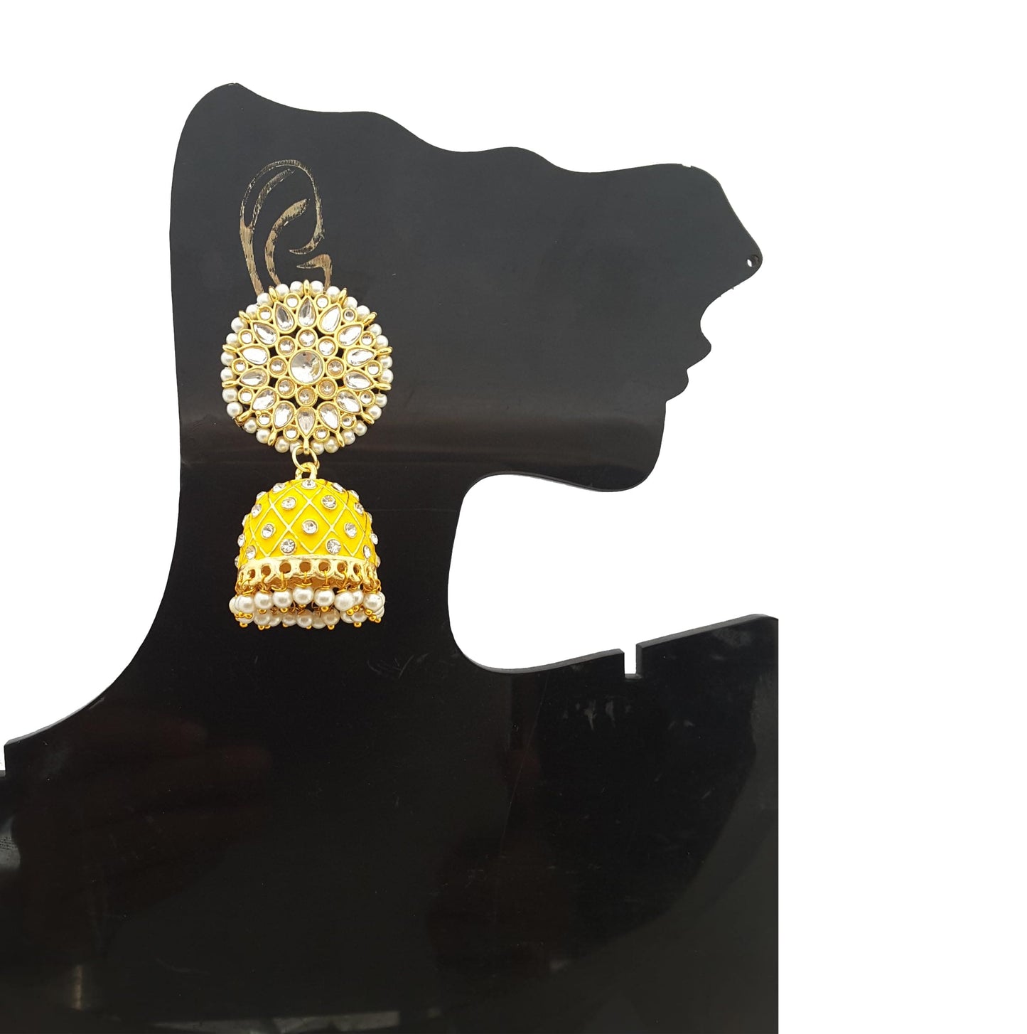 Moonstruck Traditional Indian Golden Dome-Shaped Meenakari Jhumka Earrings with Off-White Pearls for Women – Aqua Blue Ethnic Jewelry for Weddings, Festivals, Parties - www.MoonstruckINC.com