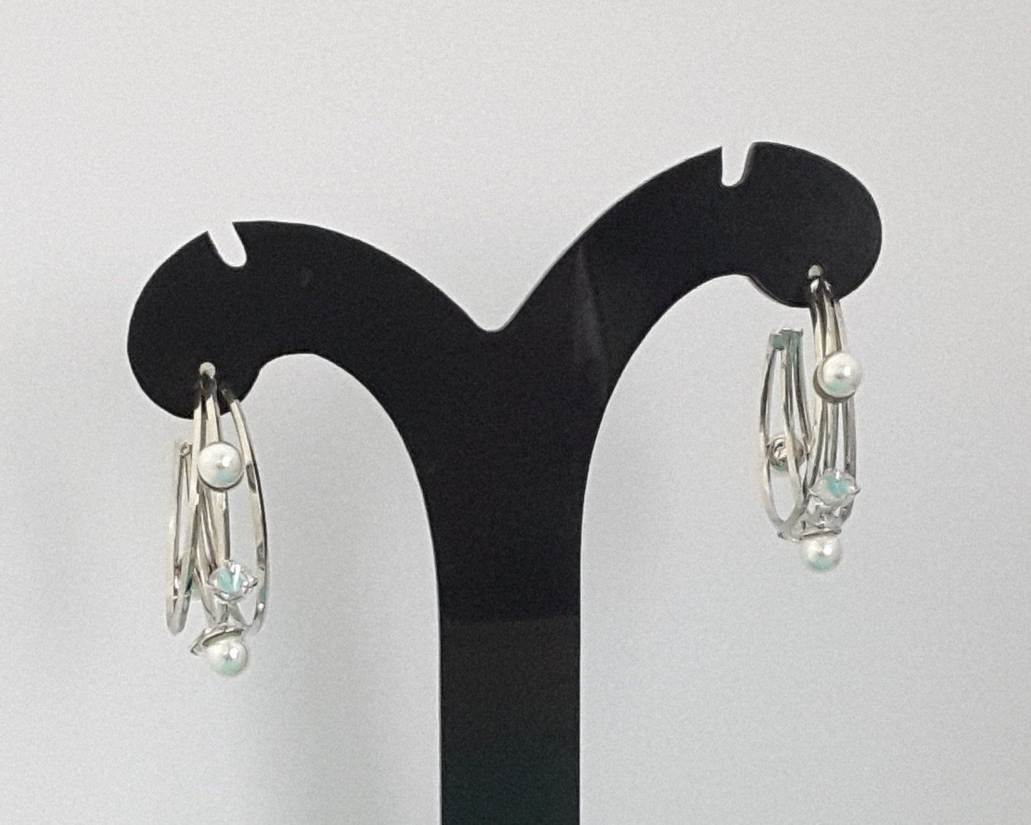 Moonstruck Pearl and Diamond Silver Hoop Earrings for Women - www.MoonstruckINC.com