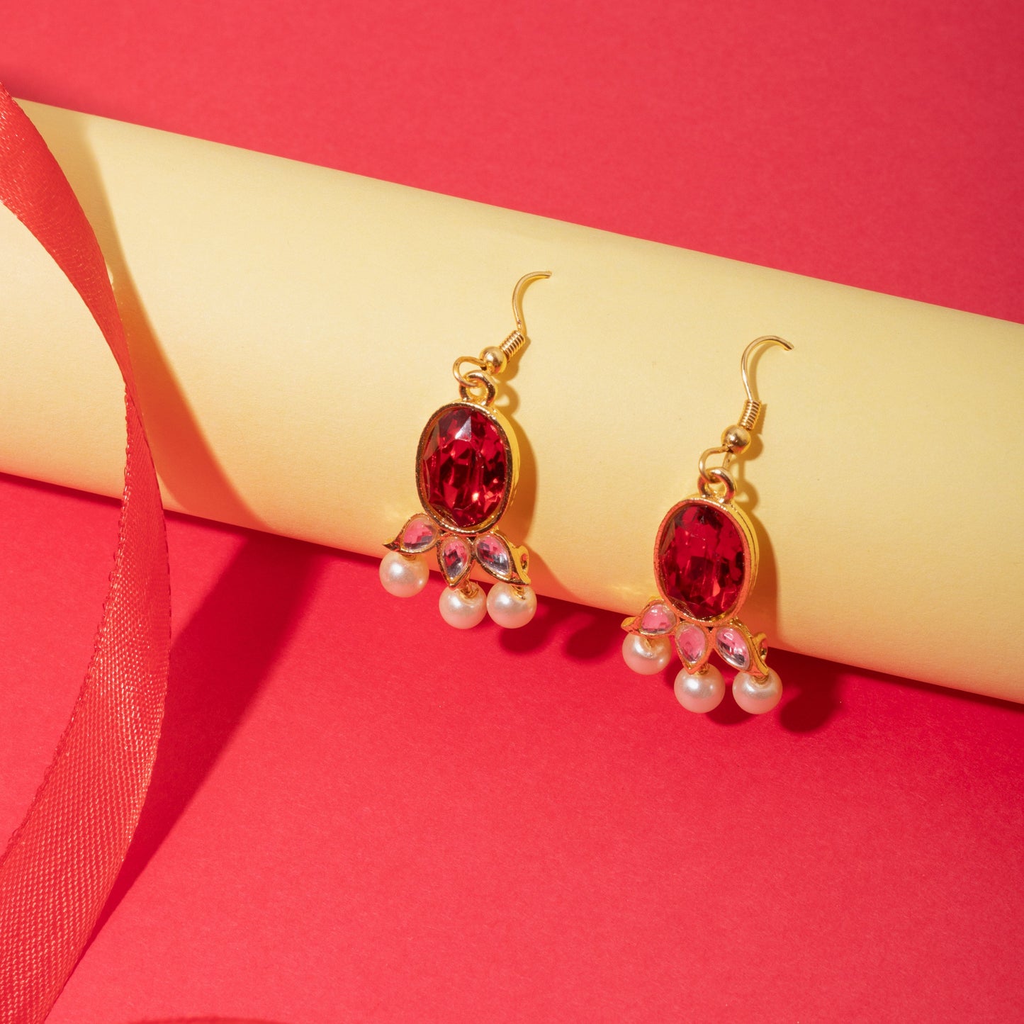 Moonstruck Pearl Drop Dangler Earring For Women Girls (Red) - www.MoonstruckINC.com