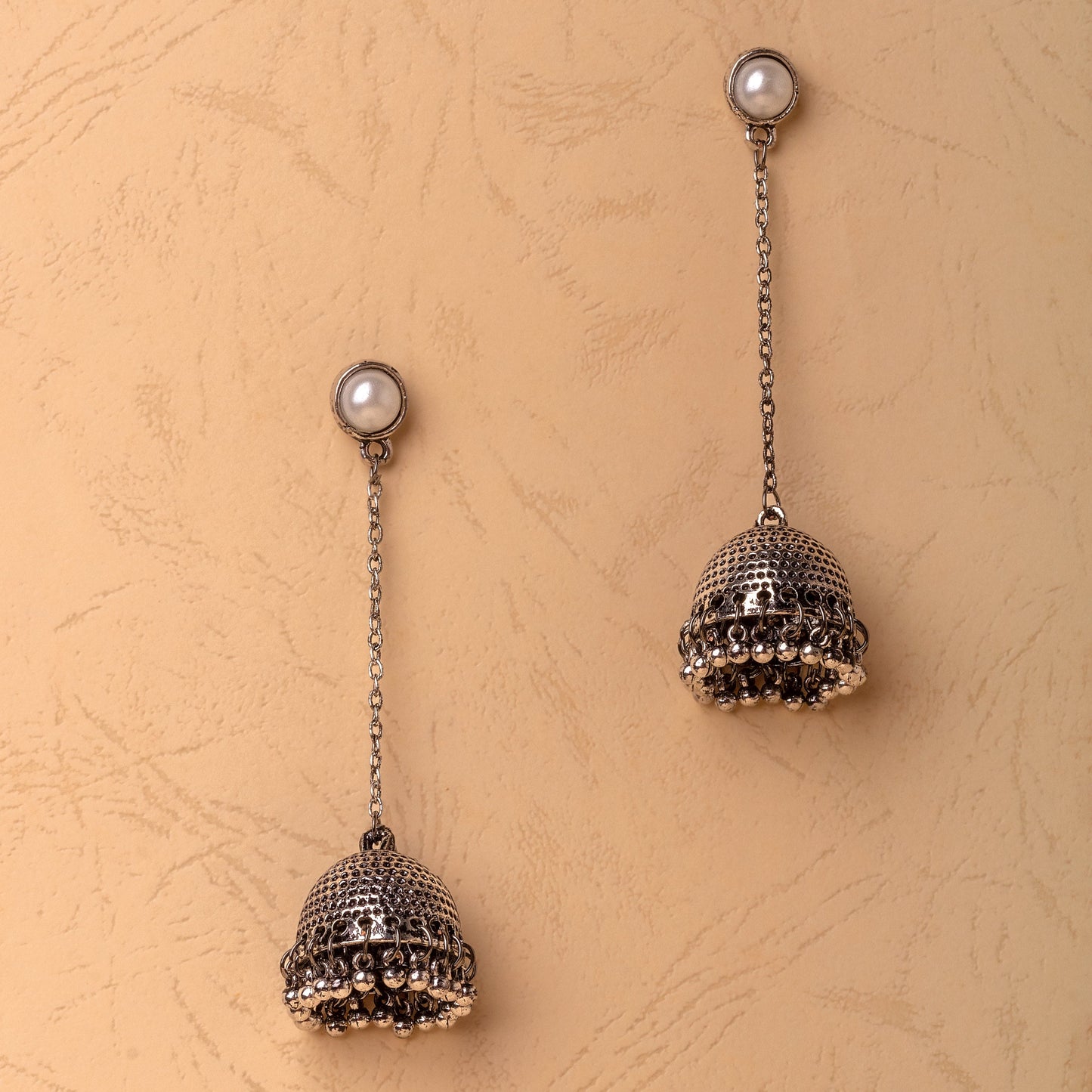 Moonstruck Traditional Oxidised Long Drop Chain Dangler Beaded Jhumka Earring for Women Girls (Oxidised) - www.MoonstruckINC.com