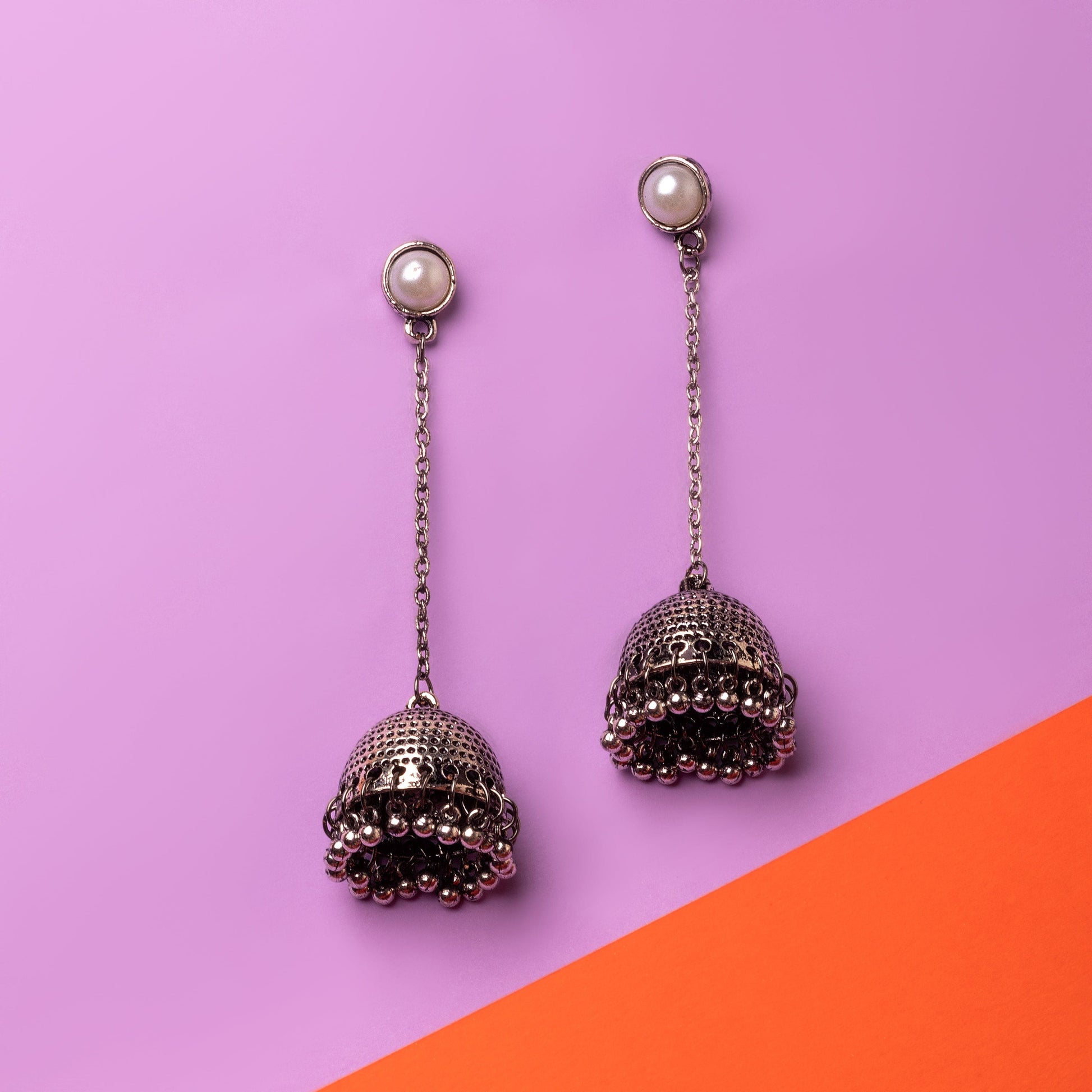 Moonstruck Traditional Oxidised Long Drop Chain Dangler Beaded Jhumka Earring for Women Girls (Oxidised) - www.MoonstruckINC.com