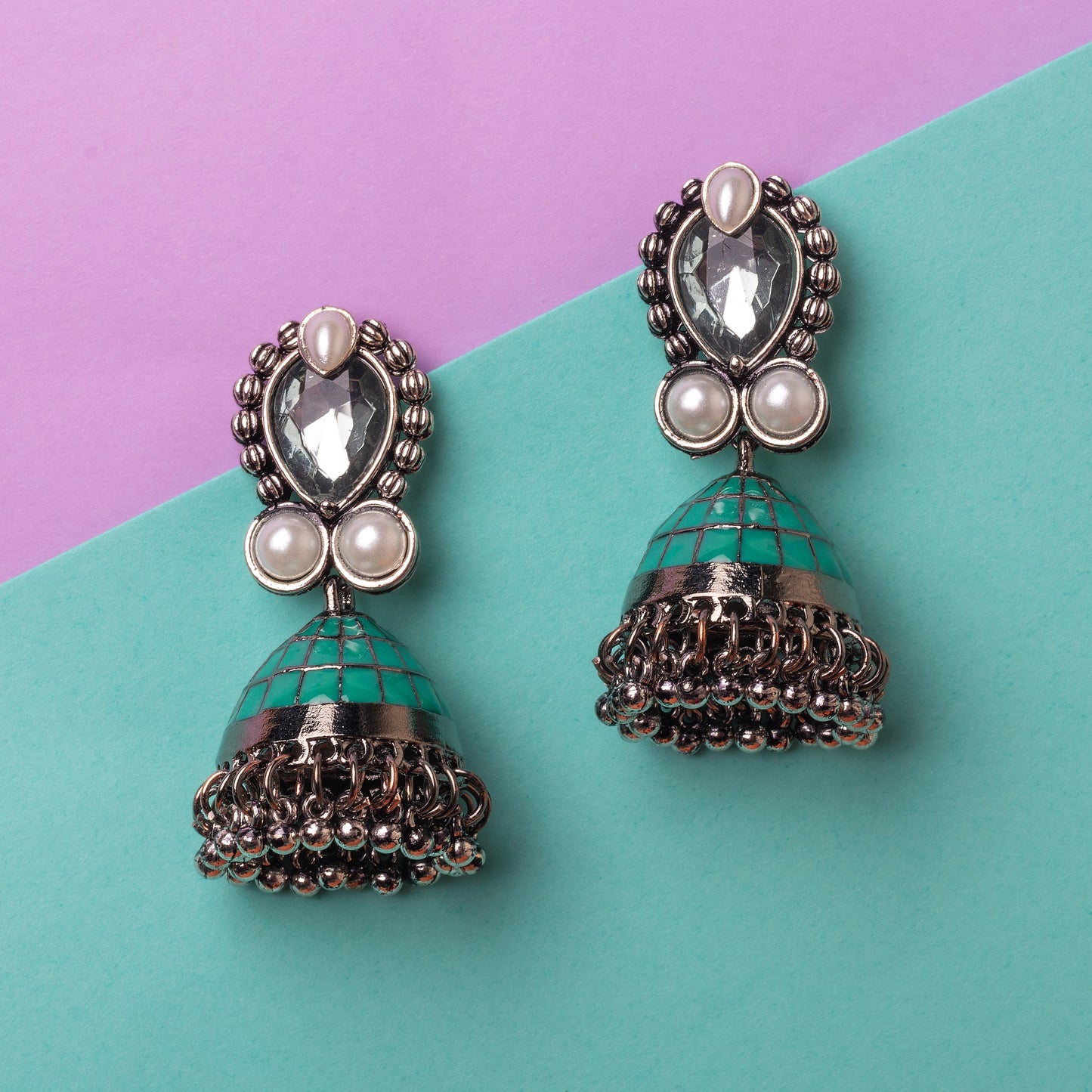 Moonstruck Oxidised Jhumkis Drop & Dangler Earring for Women Traditional(Green) - www.MoonstruckINC.com