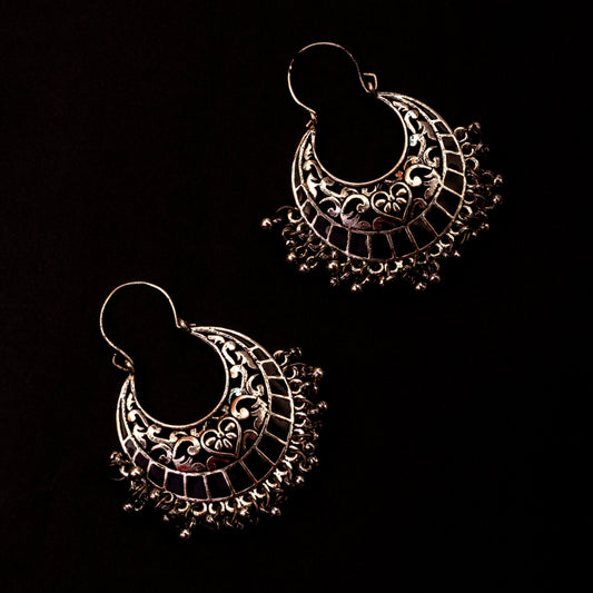 Moonstruck Traditional Indian Oxidised Chandbali Hoop Earrings for Women (Black) - www.MoonstruckINC.com