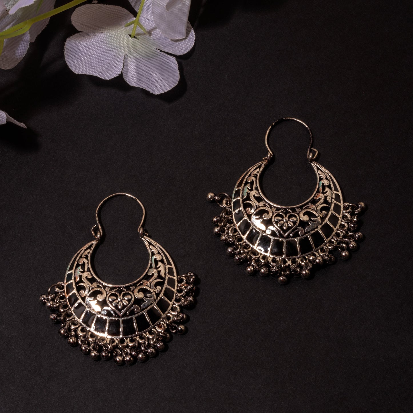 Moonstruck Traditional Indian Oxidised Chandbali Hoop Earrings for Women (Black) - www.MoonstruckINC.com