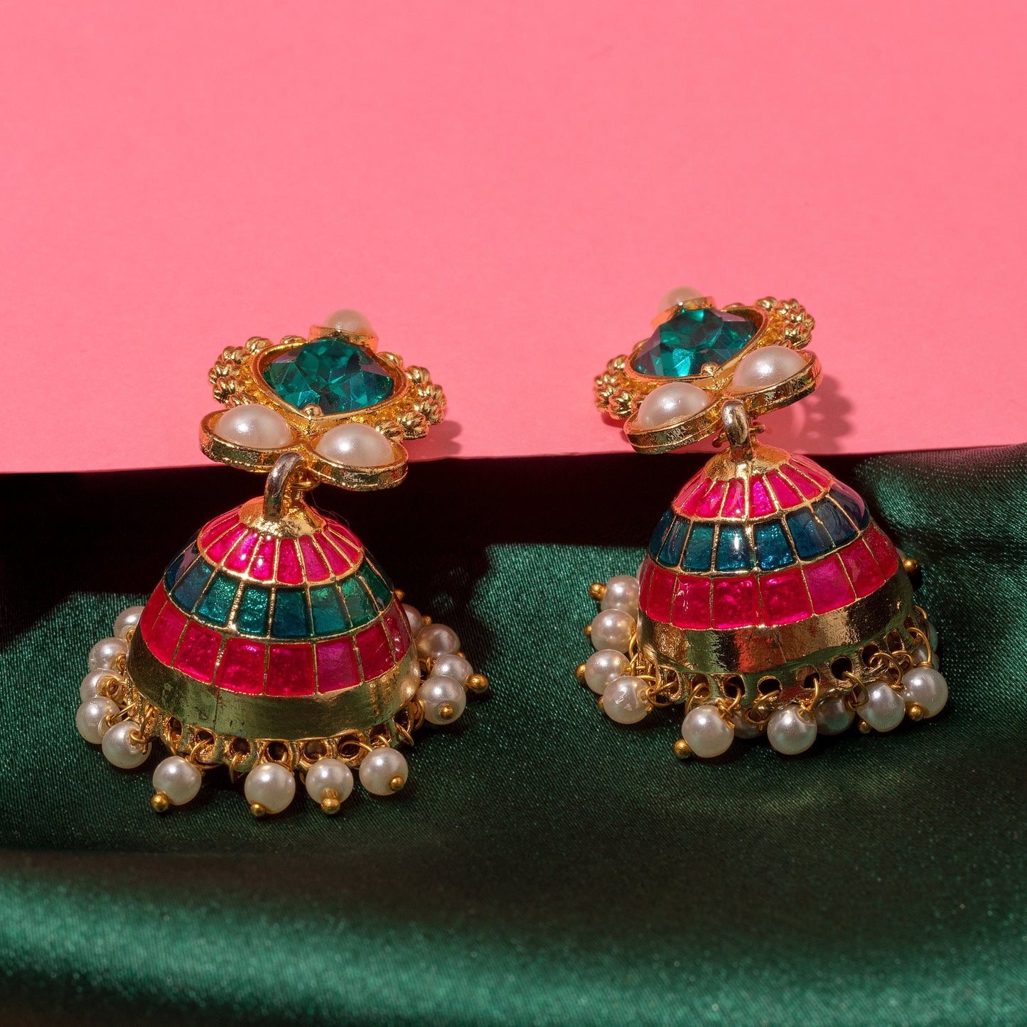 Moonstruck Non-Precious Metal Jhumki For Women ( Green ) - www.MoonstruckINC.com
