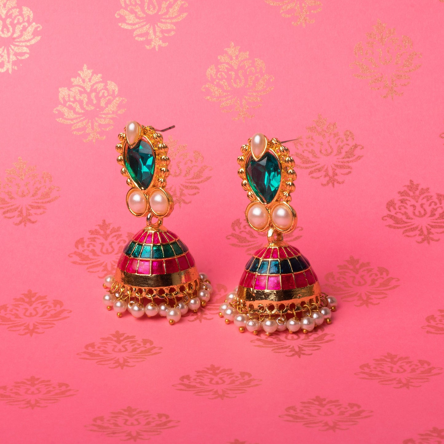 Moonstruck Non-Precious Metal Jhumki For Women ( Green ) - www.MoonstruckINC.com