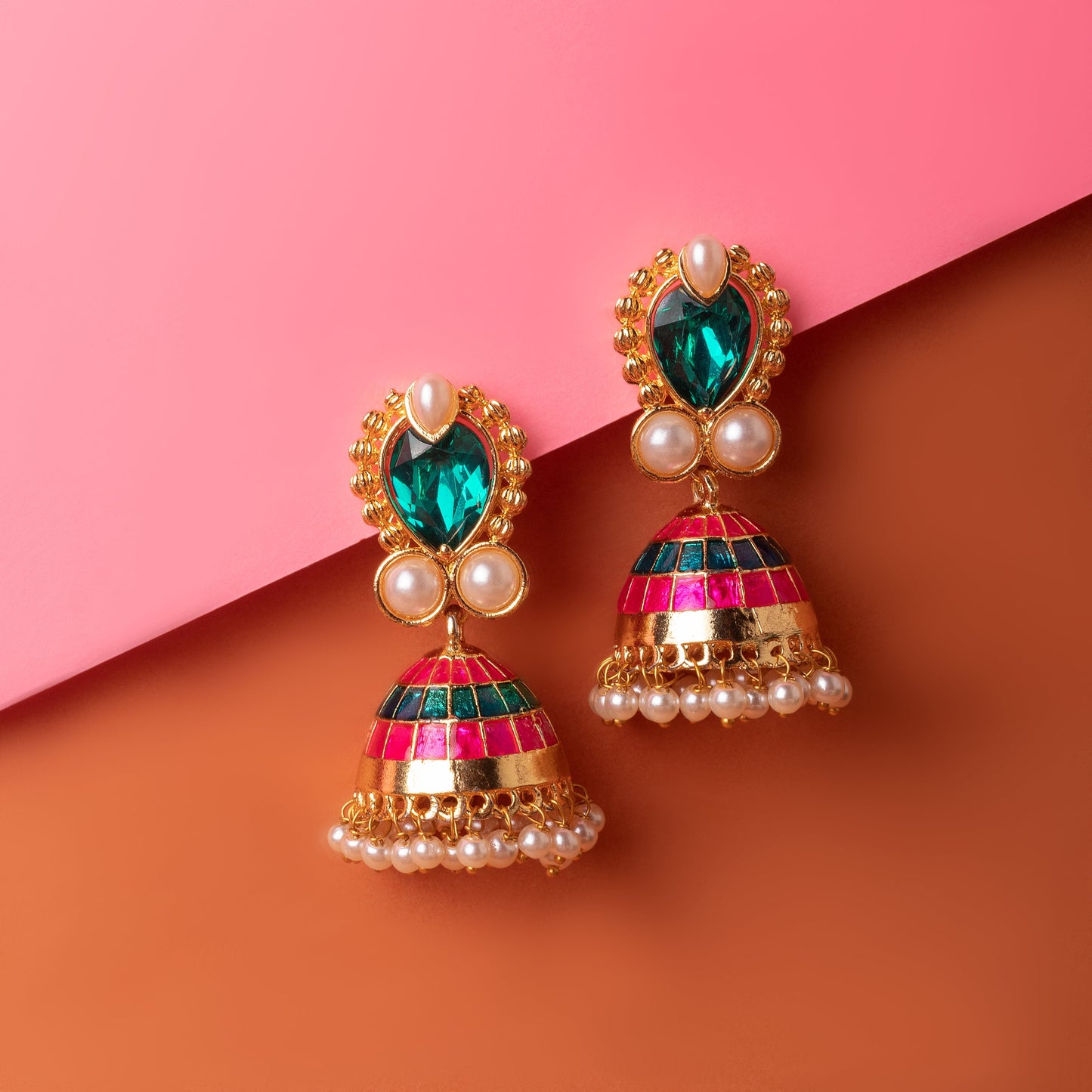 Moonstruck Non-Precious Metal Jhumki For Women ( Green ) - www.MoonstruckINC.com