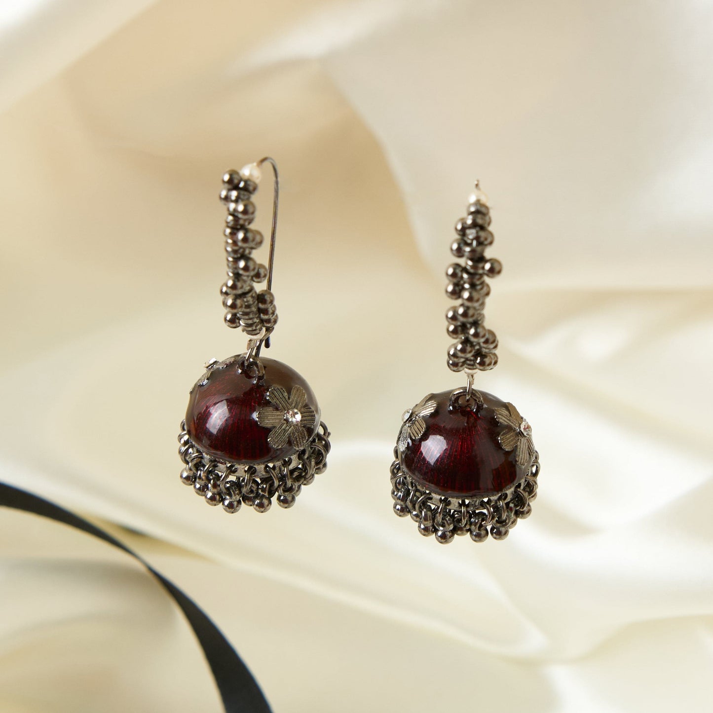Moonstruck Gold Pearl Hoop Jhumki Fashion Earrings For Women (Maroon) - www.MoonstruckINC.com