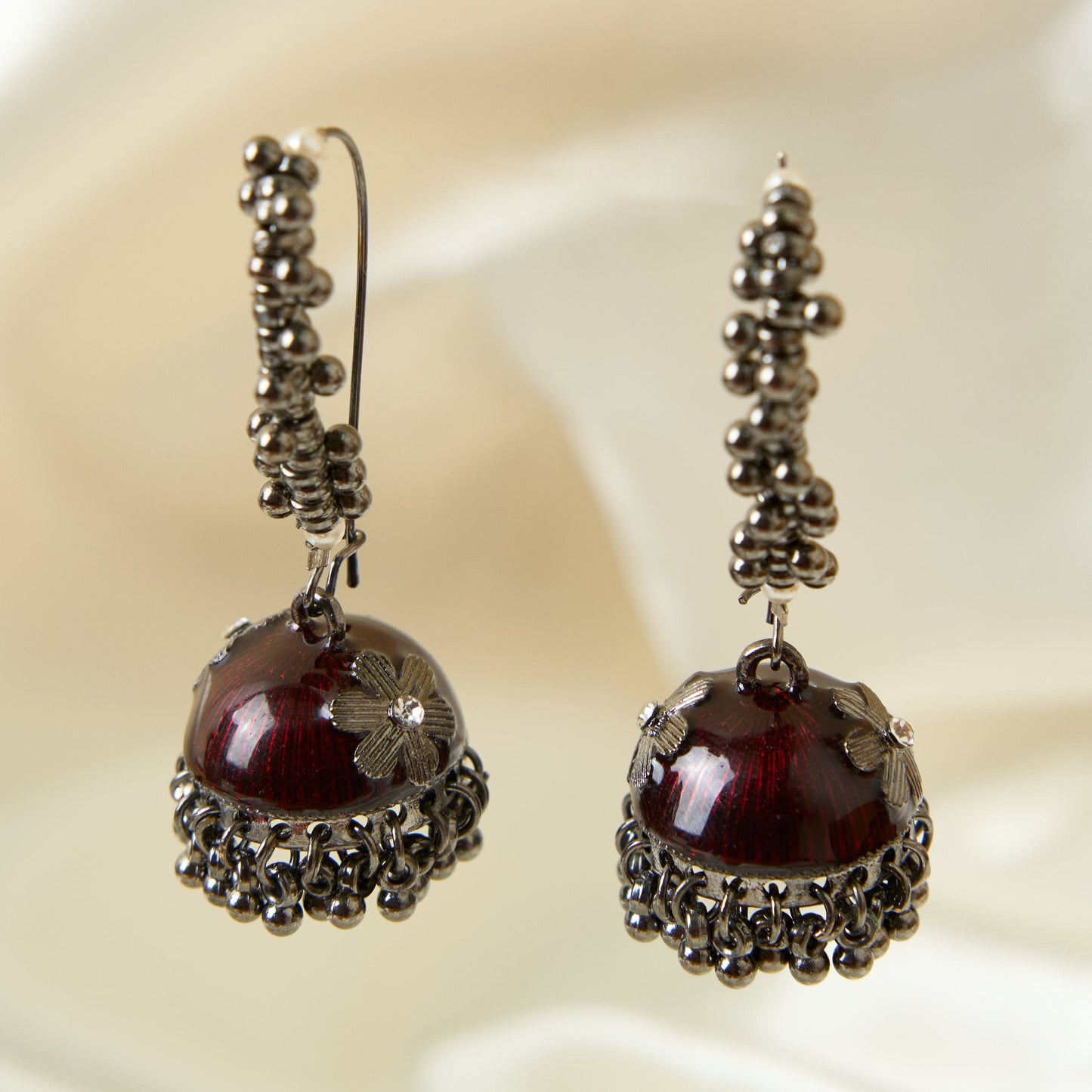 Moonstruck Gold Pearl Hoop Jhumki Fashion Earrings For Women (Maroon) - www.MoonstruckINC.com