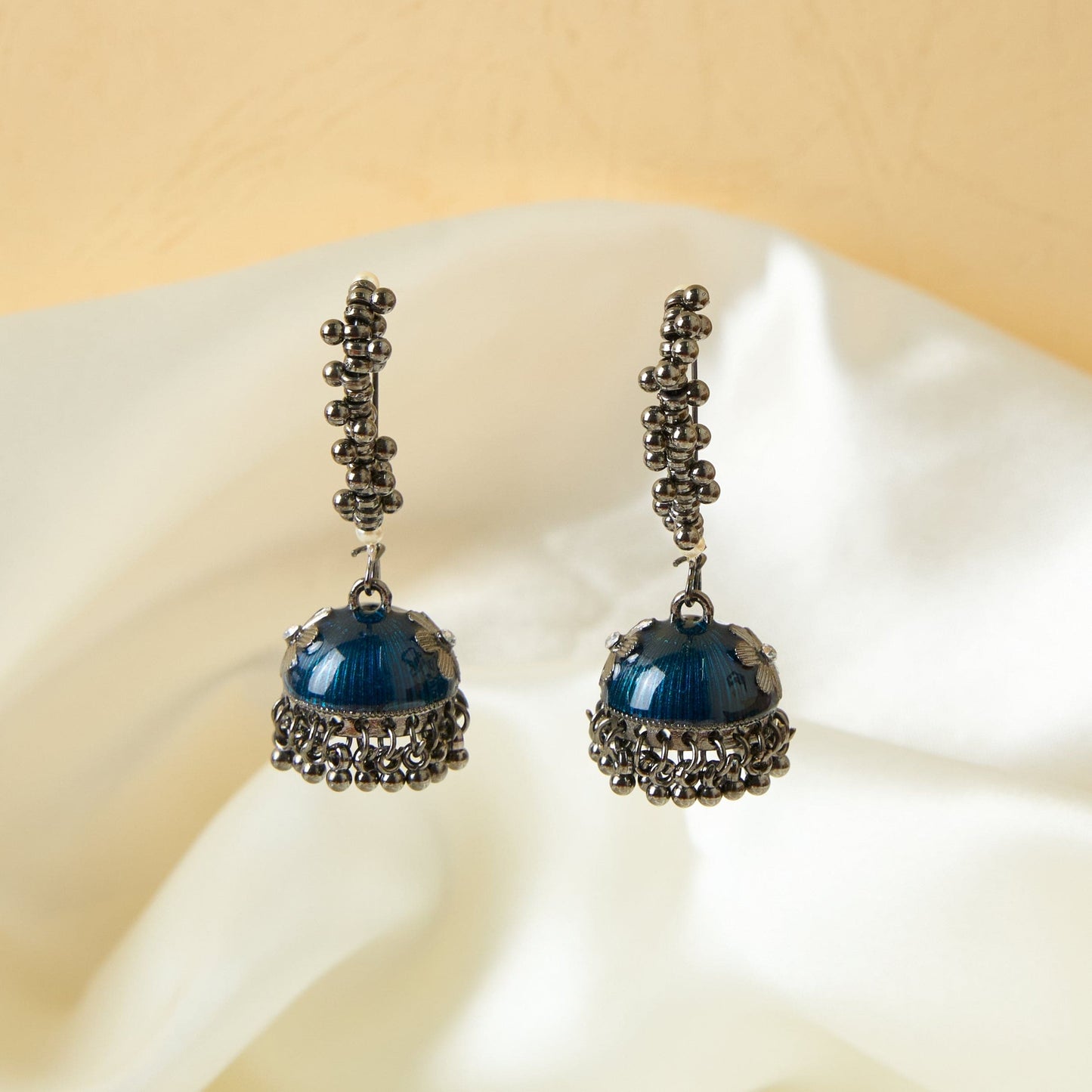 Moonstruck Gold Pearl Hoop Jhumki Fashion Earrings For Women (Blue) - www.MoonstruckINC.com
