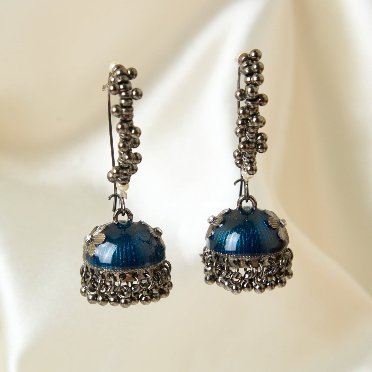 Moonstruck Gold Pearl Hoop Jhumki Fashion Earrings For Women (Blue) - www.MoonstruckINC.com