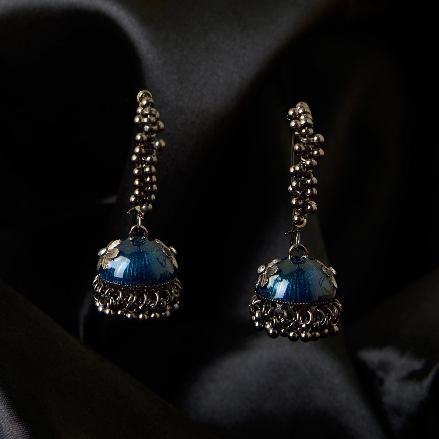 Moonstruck Gold Pearl Hoop Jhumki Fashion Earrings For Women (Blue) - www.MoonstruckINC.com