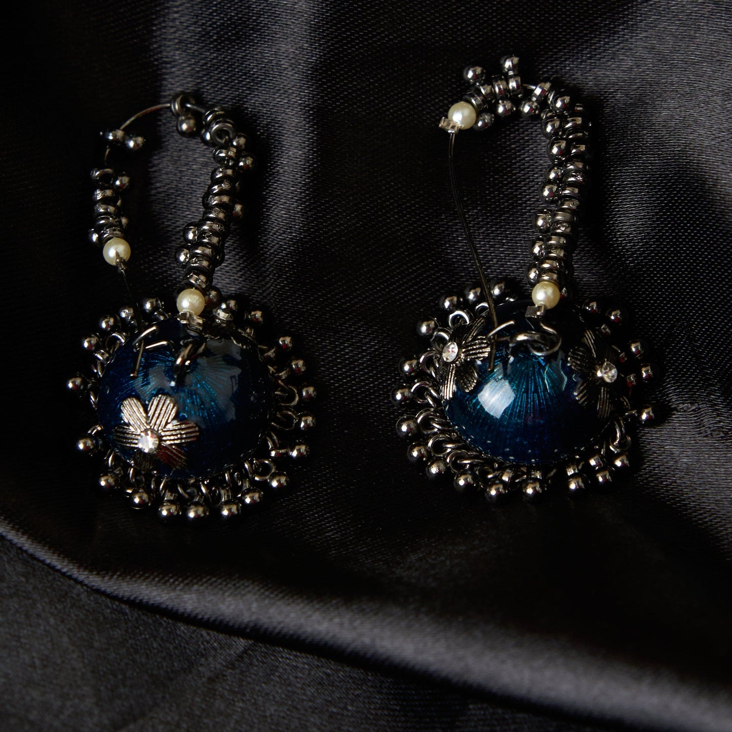 Moonstruck Gold Pearl Hoop Jhumki Fashion Earrings For Women (Blue) - www.MoonstruckINC.com