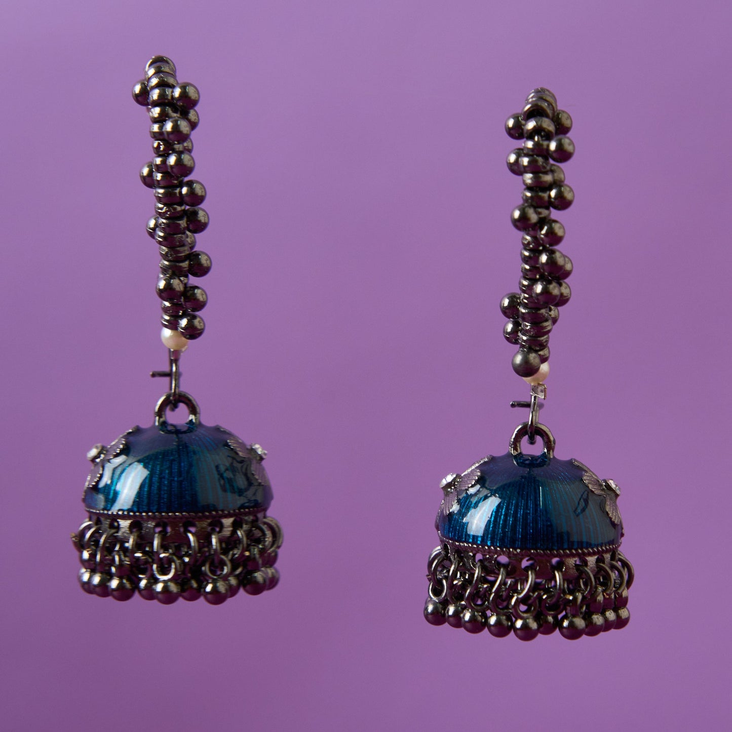 Moonstruck Gold Pearl Hoop Jhumki Fashion Earrings For Women (Blue) - www.MoonstruckINC.com