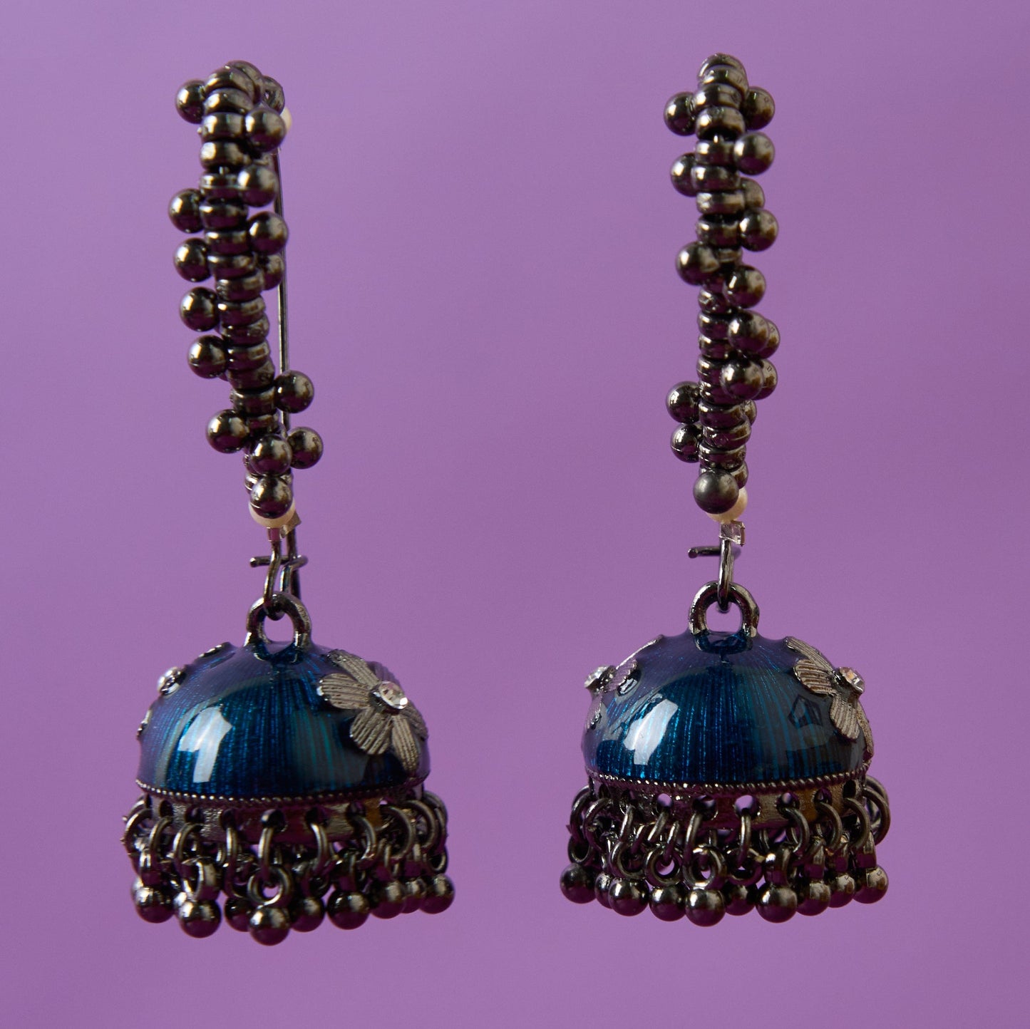 Moonstruck Gold Pearl Hoop Jhumki Fashion Earrings For Women (Blue) - www.MoonstruckINC.com