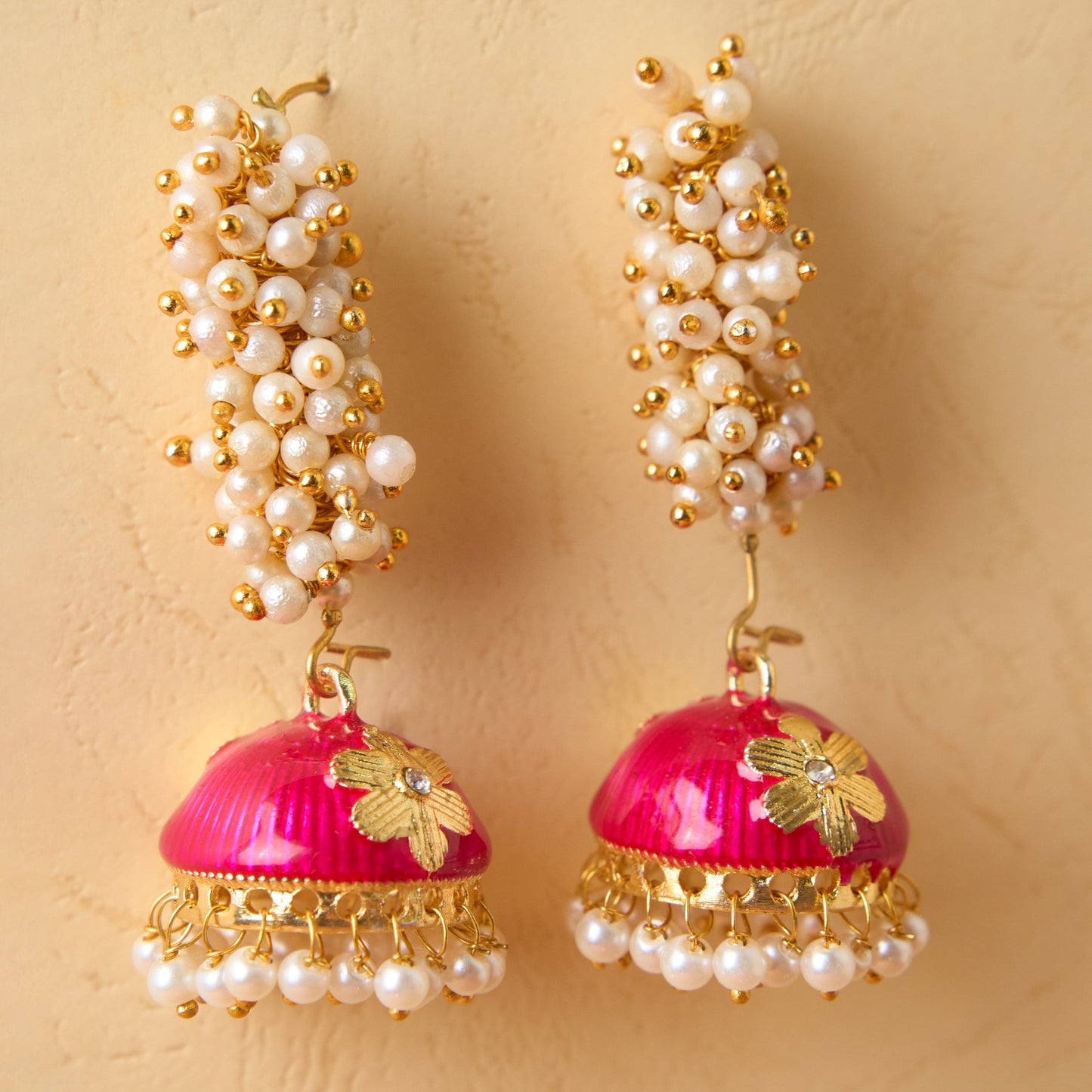 Moonstruck Gold Pearl Hoop Jhumki Fashion Earrings For Women (Pink) - www.MoonstruckINC.com