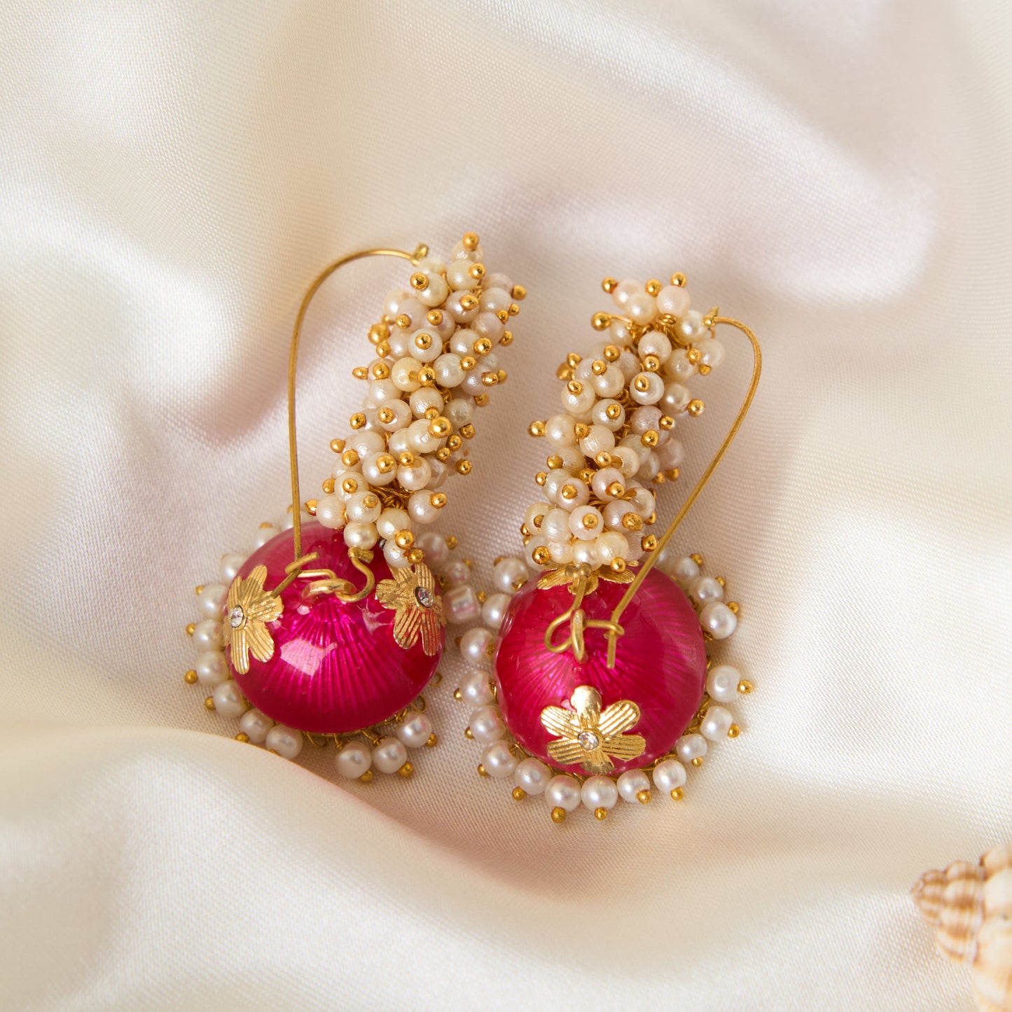 Moonstruck Gold Pearl Hoop Jhumki Fashion Earrings For Women (Pink) - www.MoonstruckINC.com