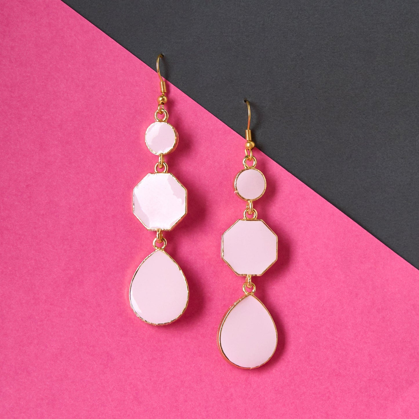 Moonstruck Alloy Metal and Agate Dangle Drop Earrings for Women, Light Pink - www.MoonstruckINC.com