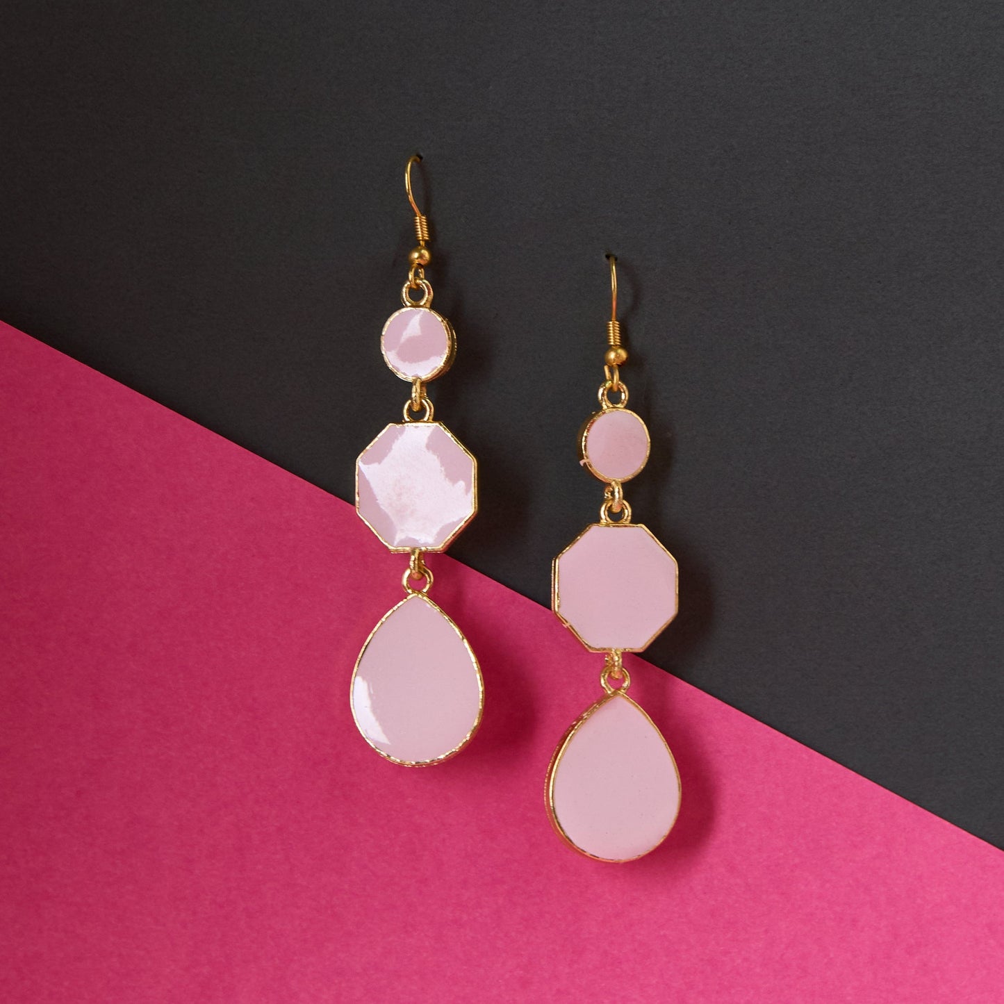 Moonstruck Alloy Metal and Agate Dangle Drop Earrings for Women, Light Pink - www.MoonstruckINC.com