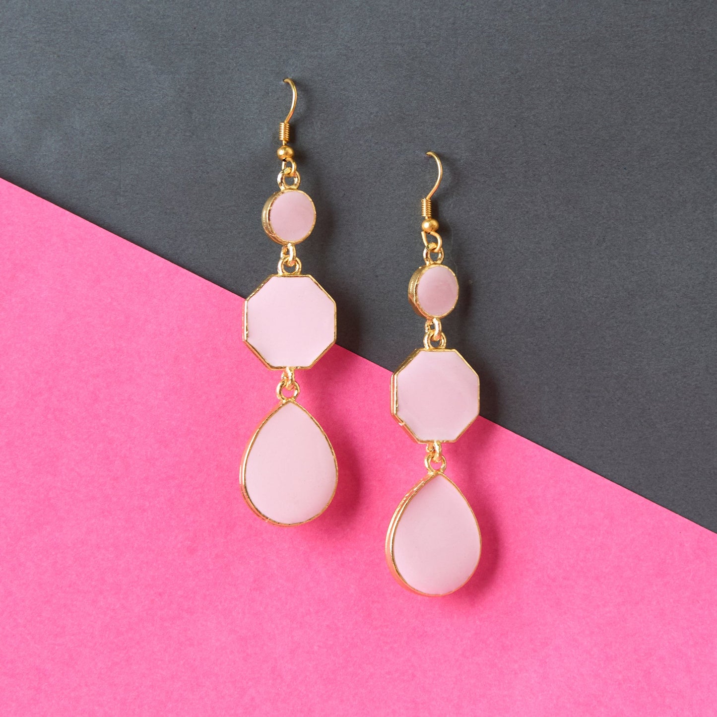 Moonstruck Alloy Metal and Agate Dangle Drop Earrings for Women, Light Pink - www.MoonstruckINC.com