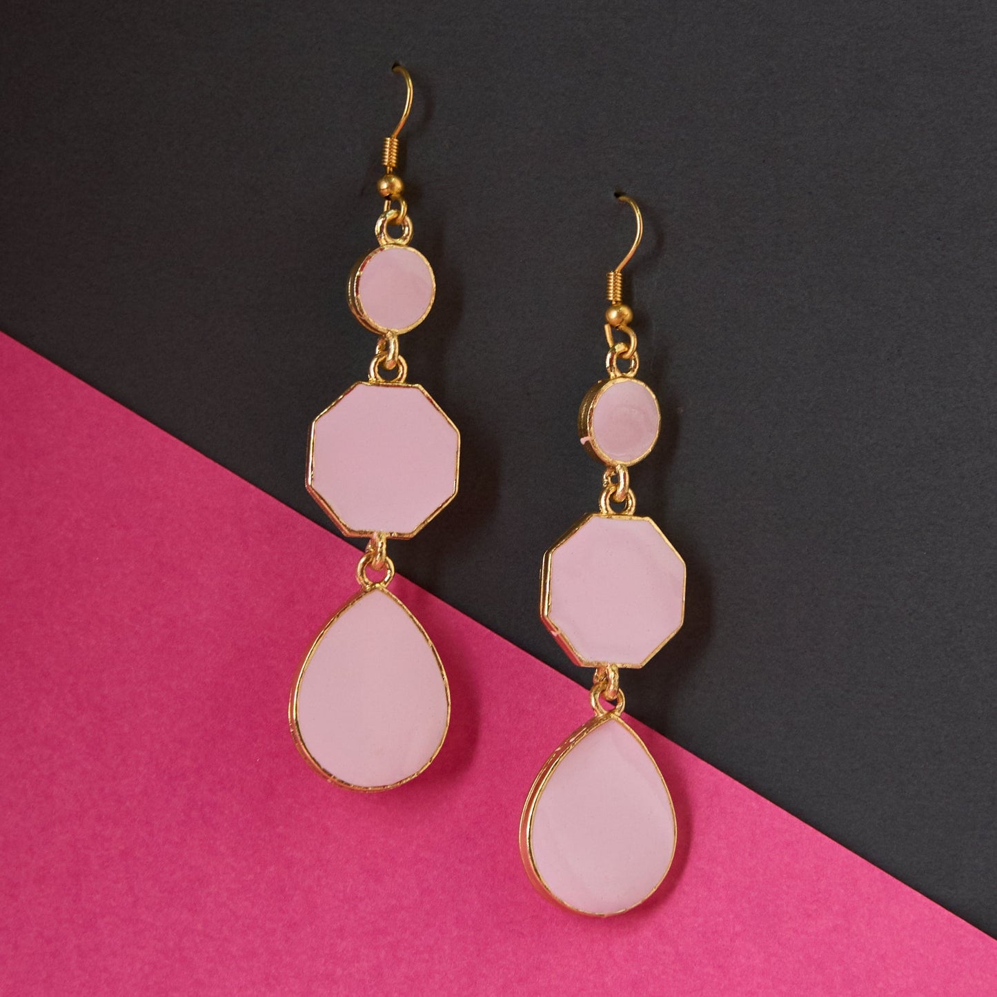 Moonstruck Alloy Metal and Agate Dangle Drop Earrings for Women, Light Pink - www.MoonstruckINC.com