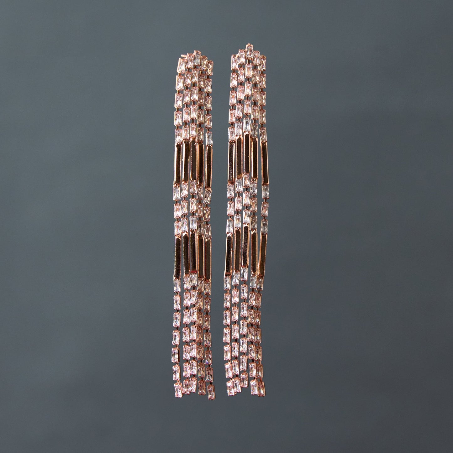 Moonstruck Long Chandeliar Statement Lightweight Tassel Dangle Earrings with Rhinestone Cubic Zirconia (Rose Gold) - www.MoonstruckINC.com