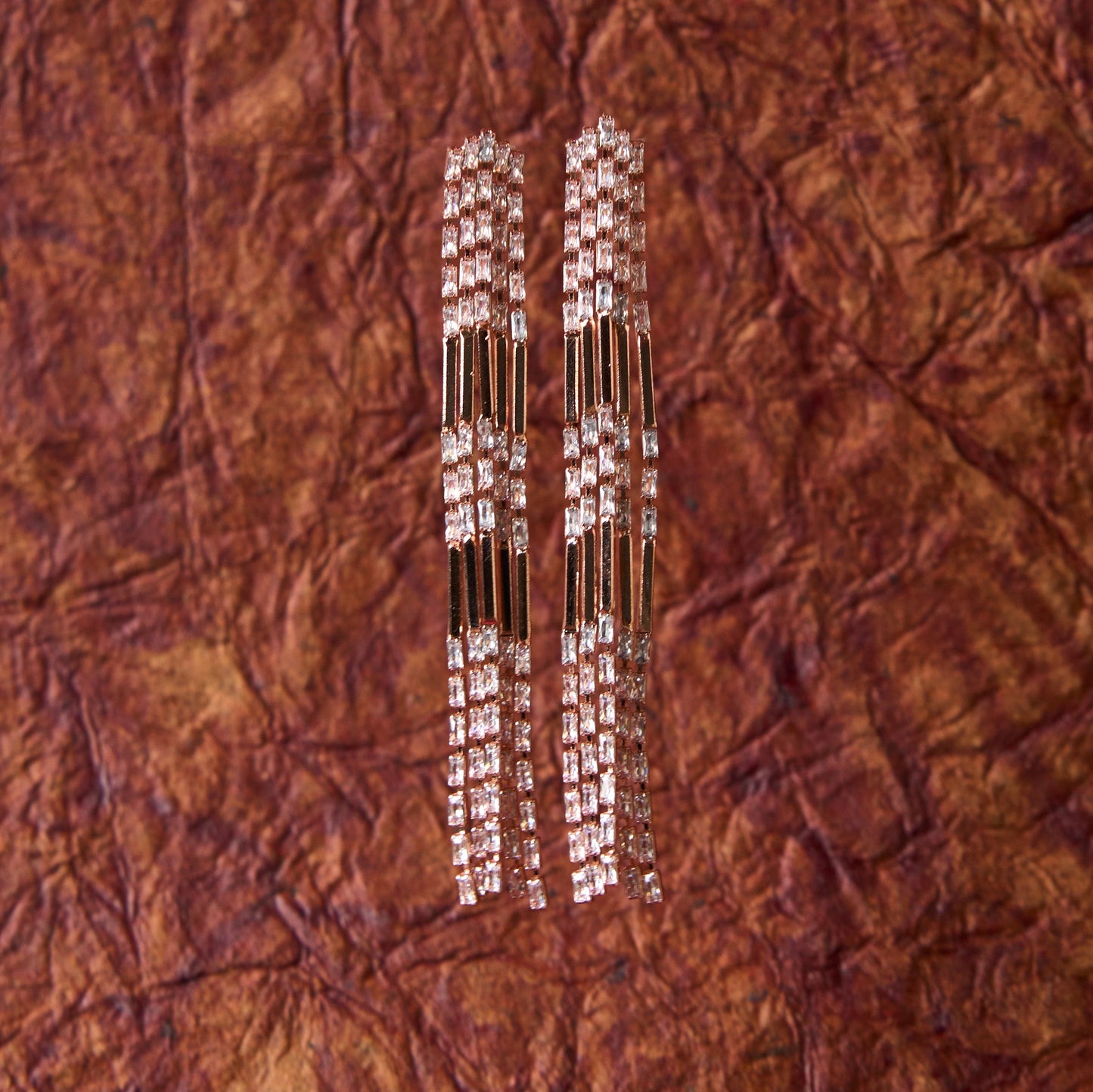 Moonstruck Long Chandeliar Statement Lightweight Tassel Dangle Earrings with Rhinestone Cubic Zirconia (Rose Gold) - www.MoonstruckINC.com