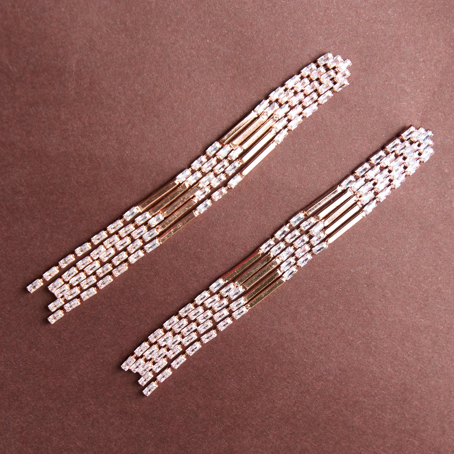 Moonstruck Long Chandeliar Statement Lightweight Tassel Dangle Earrings with Rhinestone Cubic Zirconia (Rose Gold) - www.MoonstruckINC.com
