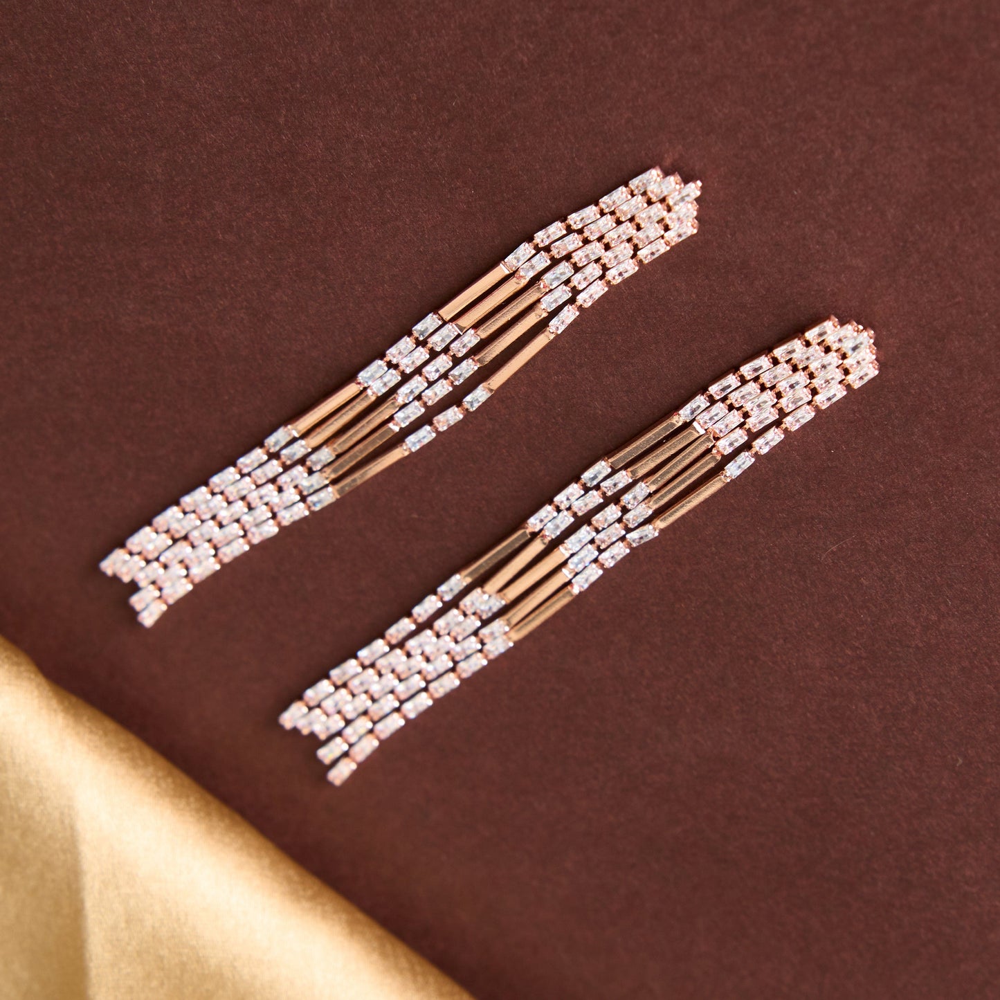 Moonstruck Long Chandeliar Statement Lightweight Tassel Dangle Earrings with Rhinestone Cubic Zirconia (Rose Gold) - www.MoonstruckINC.com