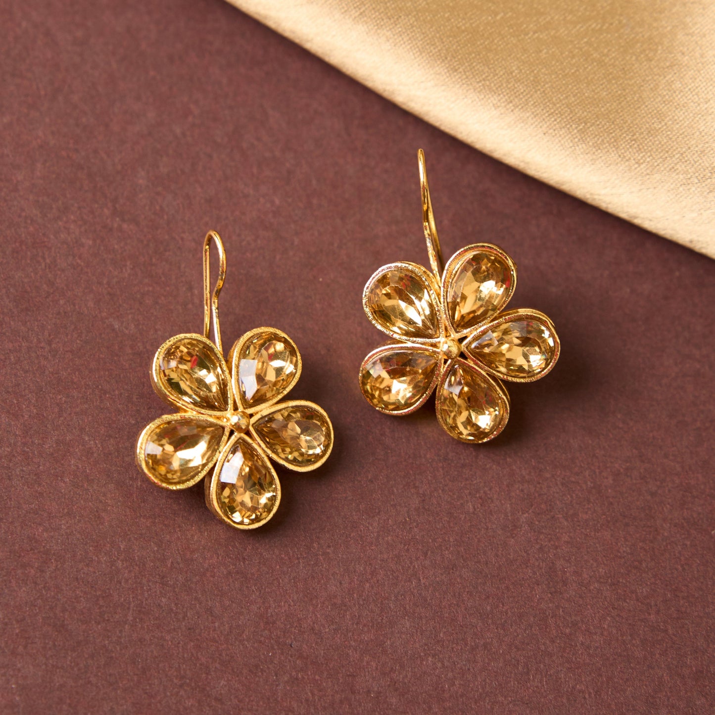 Moonstruck gold floral hook earrings (Champagne) - www.MoonstruckINC.com