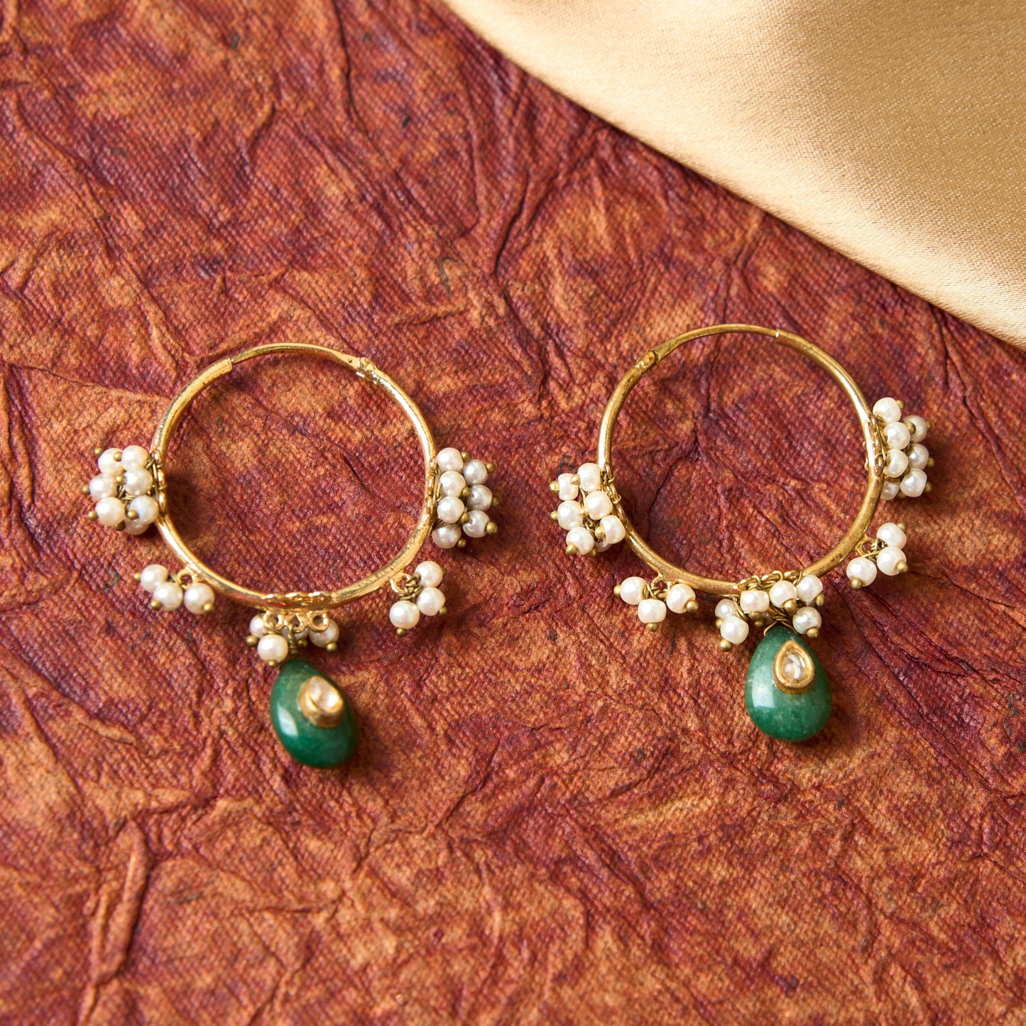 Moonstruck Traditional Hoop Earrings With Pearls for Women (Green) - www.MoonstruckINC.com