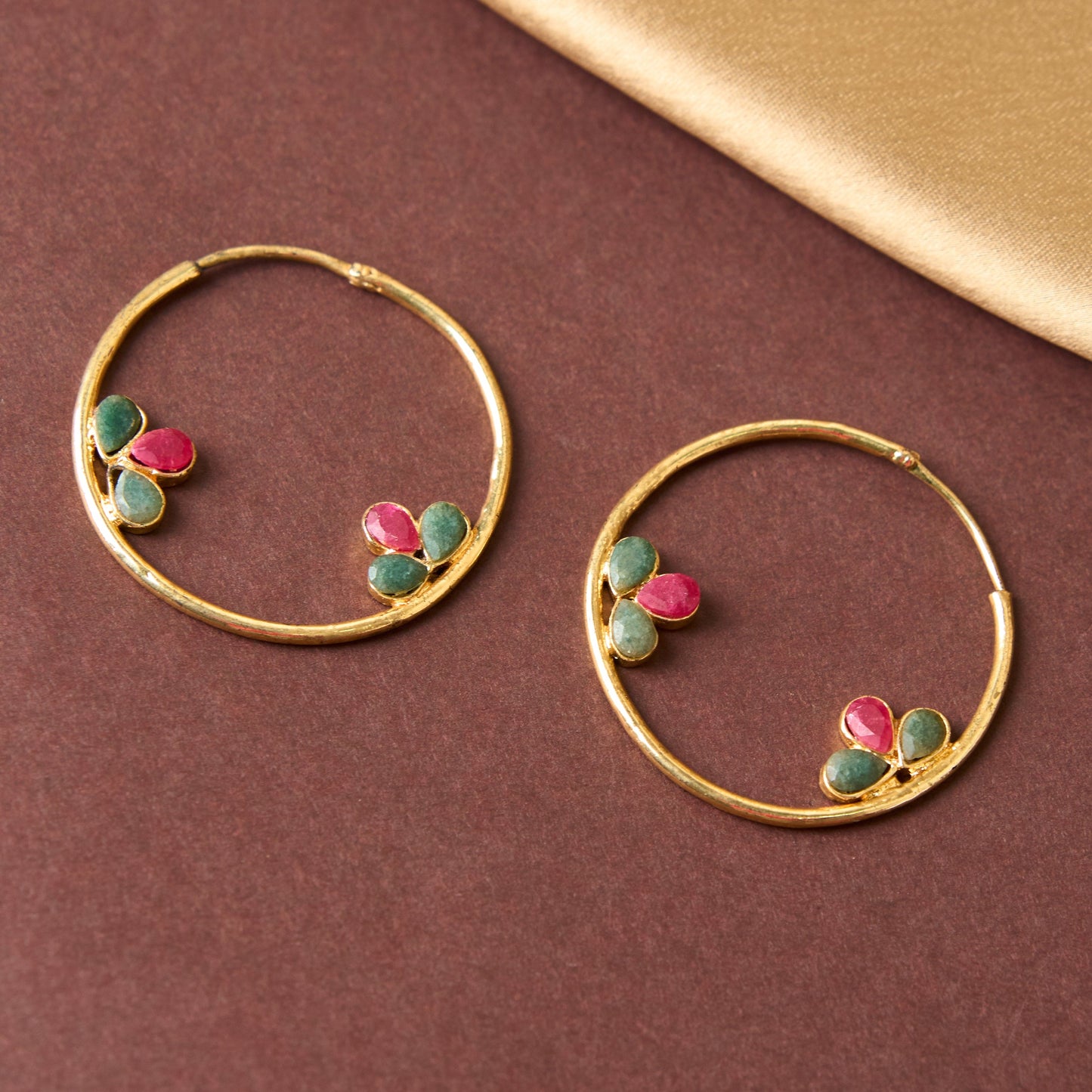 Moonstruck Indo-western Hoop Earrings for Women (Green,Pink) - www.MoonstruckINC.com